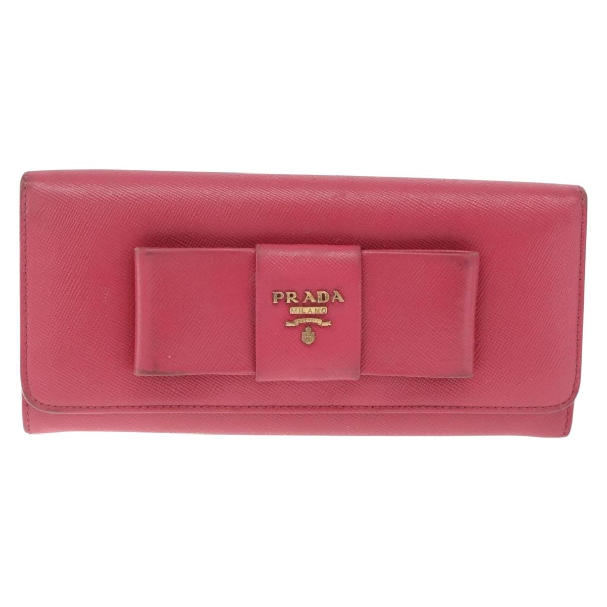 PRADA Long Wallet Saffiano leather Pink Gold Auth SK256