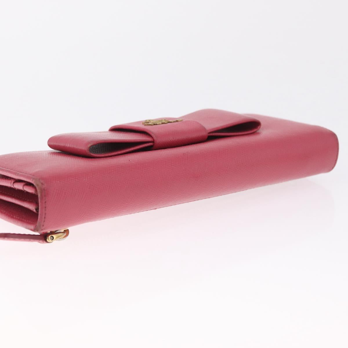 PRADA Long Wallet Saffiano leather Pink Gold Auth SK256