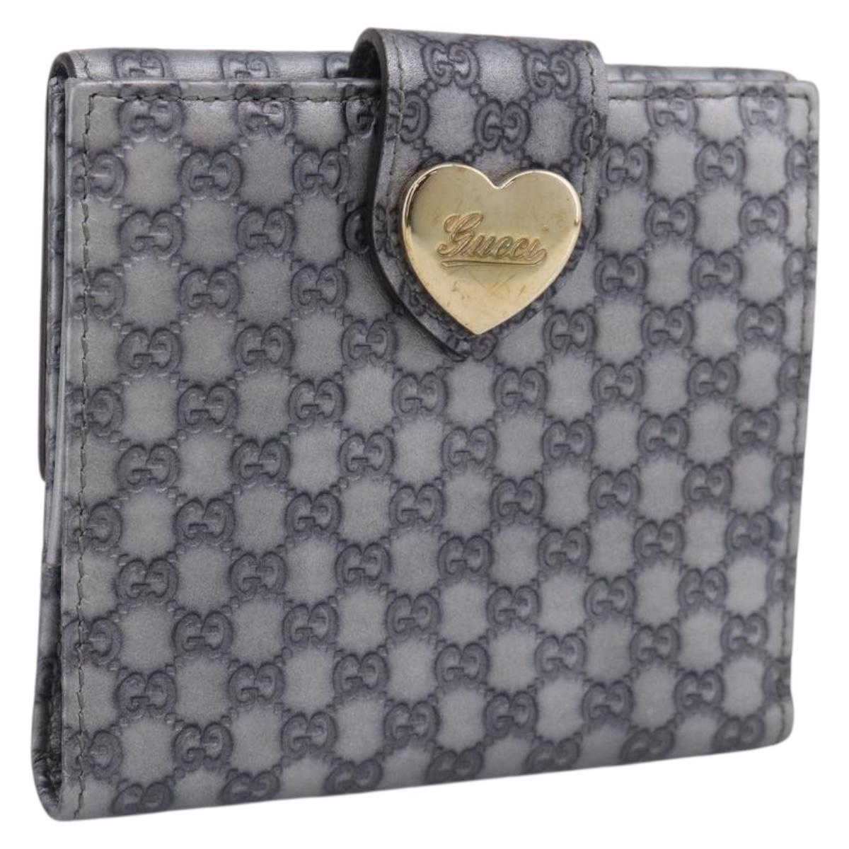 GUCCI GG Canvas Guccissima Wallet Leather Silver Beige 203549 Auth SK266