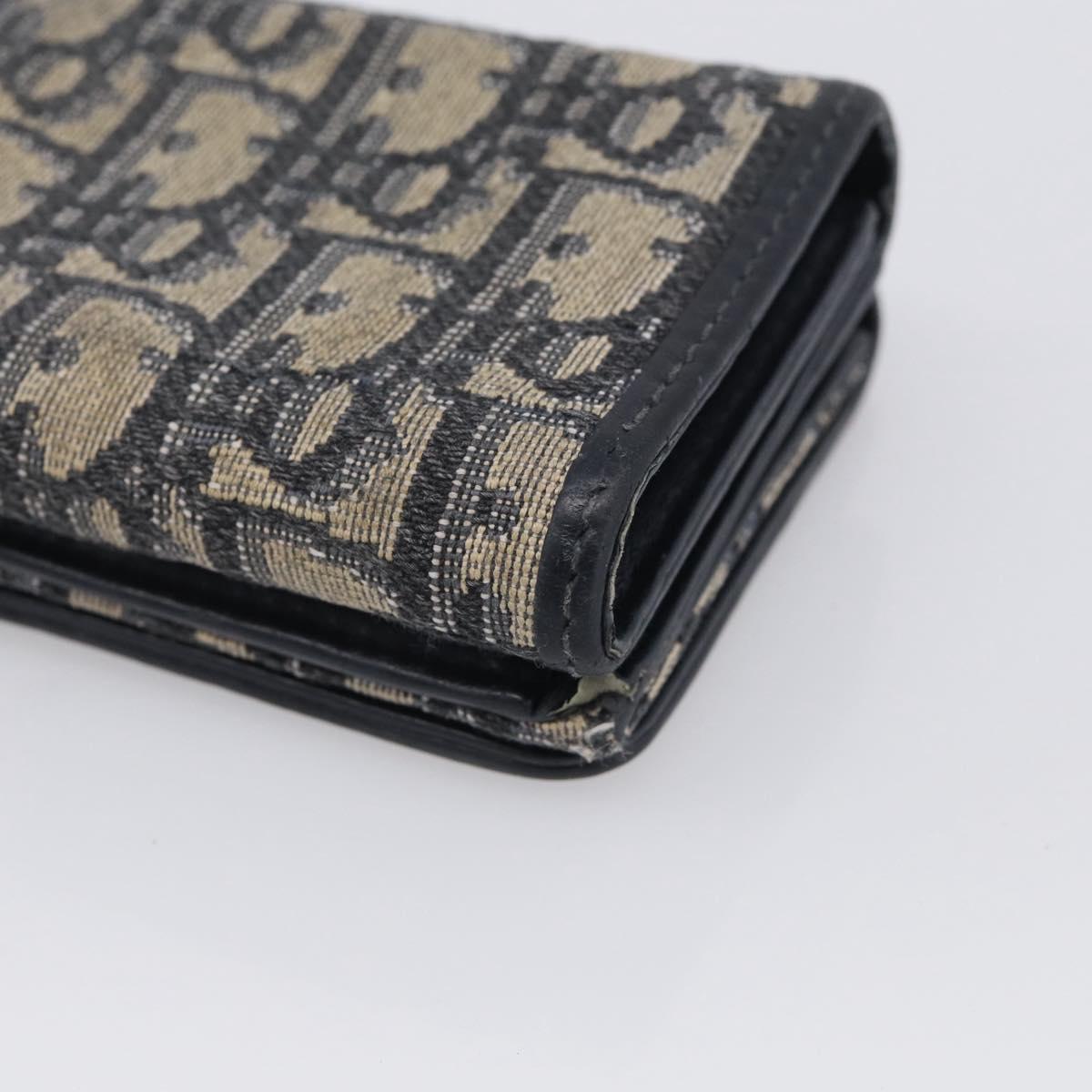 Christian Dior Trotter Canvas Trifold Wallet Navy Gold Auth SK269