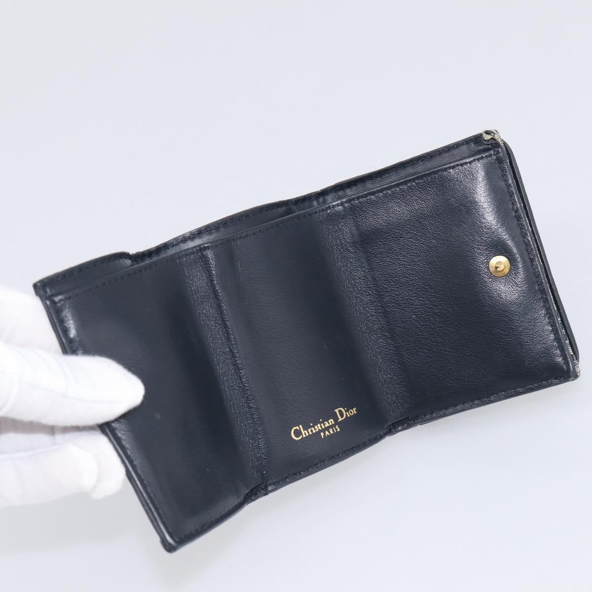 Christian Dior Trotter Canvas Trifold Wallet Navy Gold Auth SK269