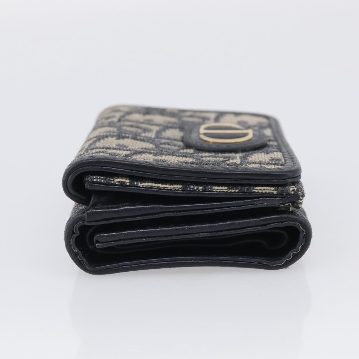 Christian Dior Trotter Canvas Trifold Wallet Navy Gold Auth SK269