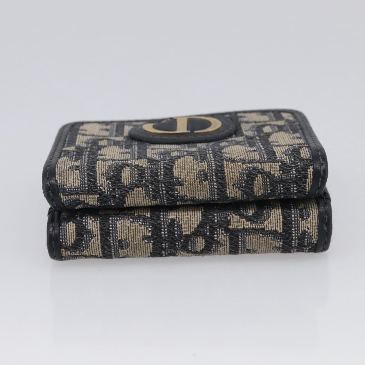 Christian Dior Trotter Canvas Trifold Wallet Navy Gold Auth SK269