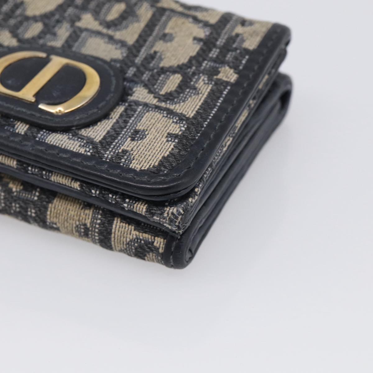 Christian Dior Trotter Canvas Trifold Wallet Navy Gold Auth SK269