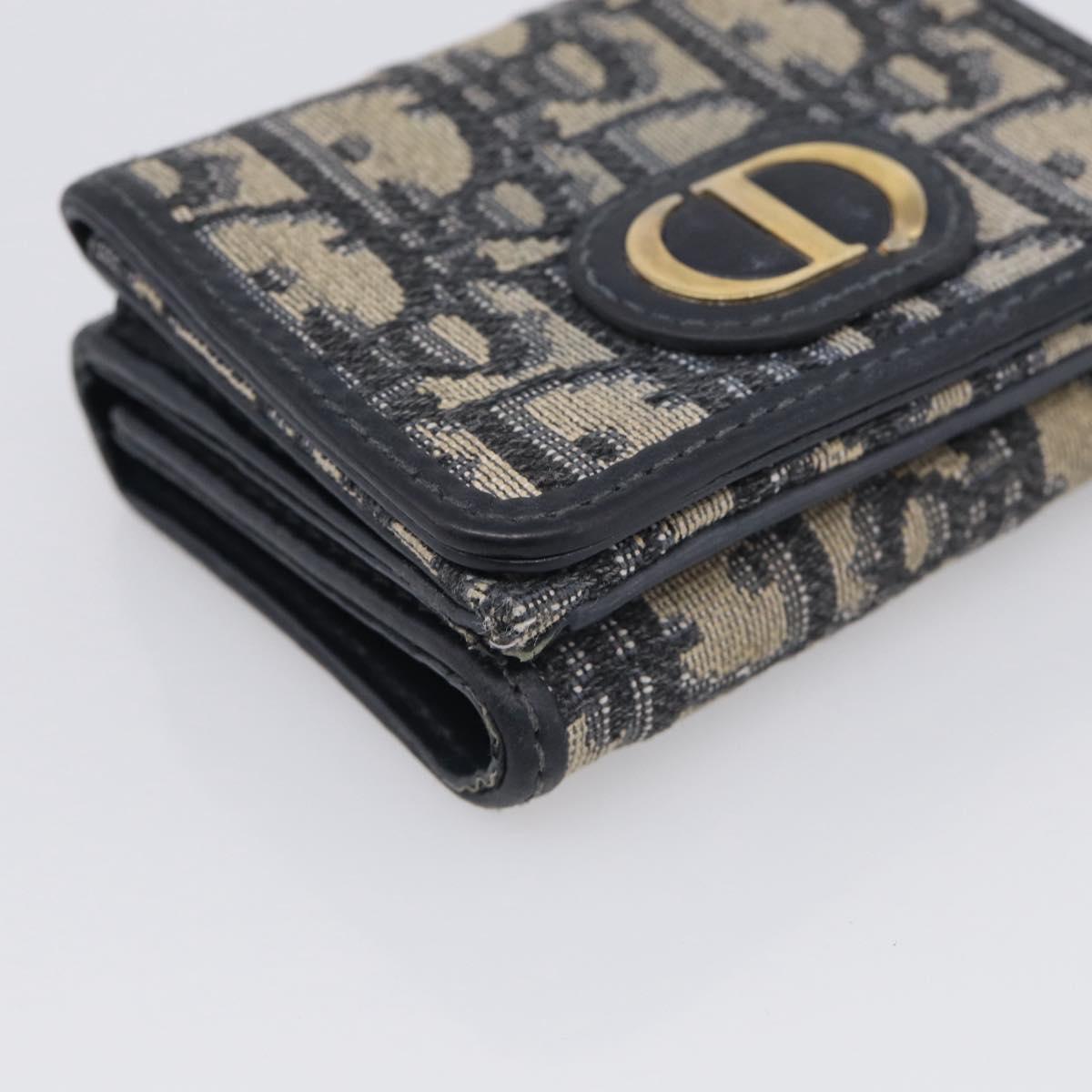 Christian Dior Trotter Canvas Trifold Wallet Navy Gold Auth SK269