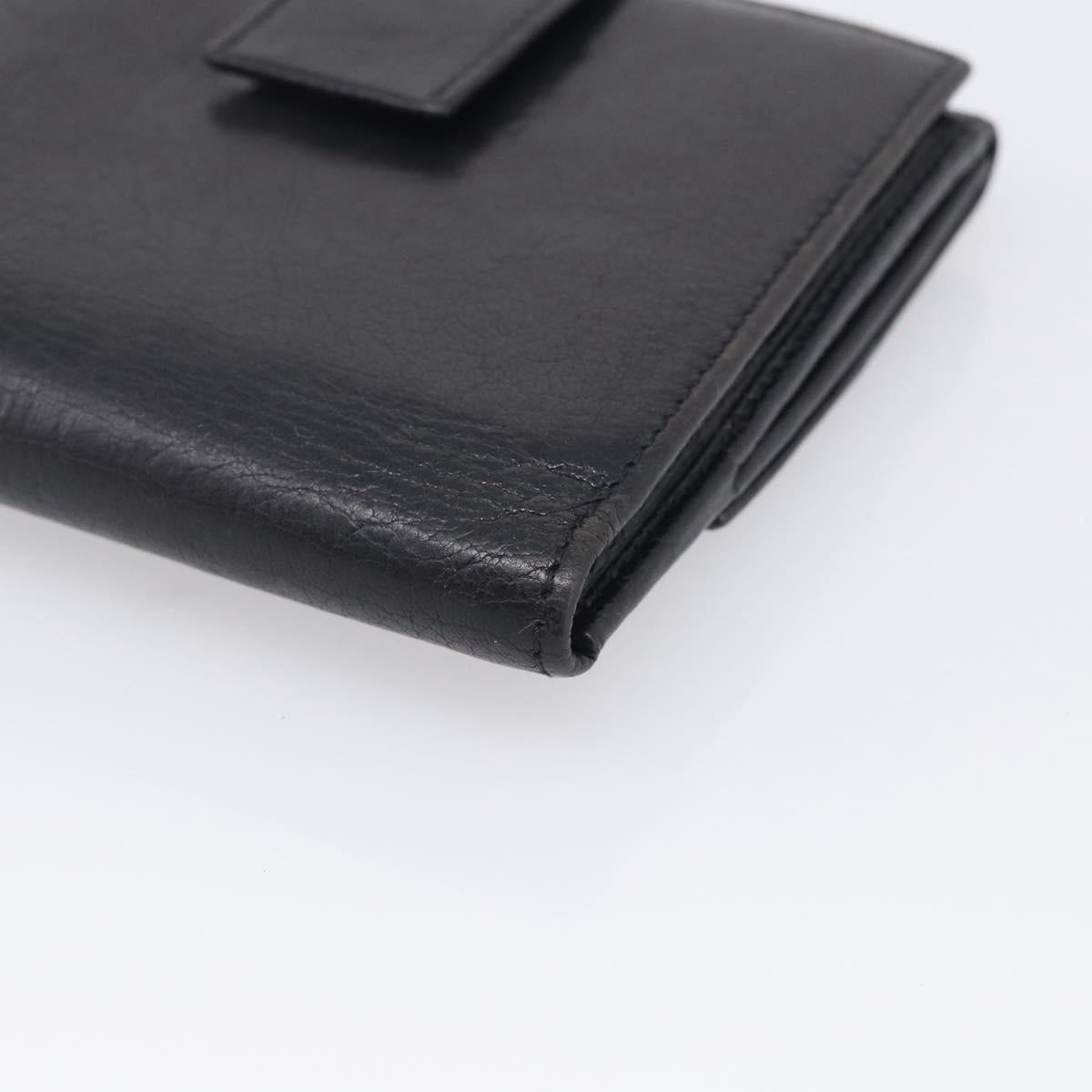 GUCCI Interlocking G Studs Bifold Wallet Leather Black Gold Auth SK274