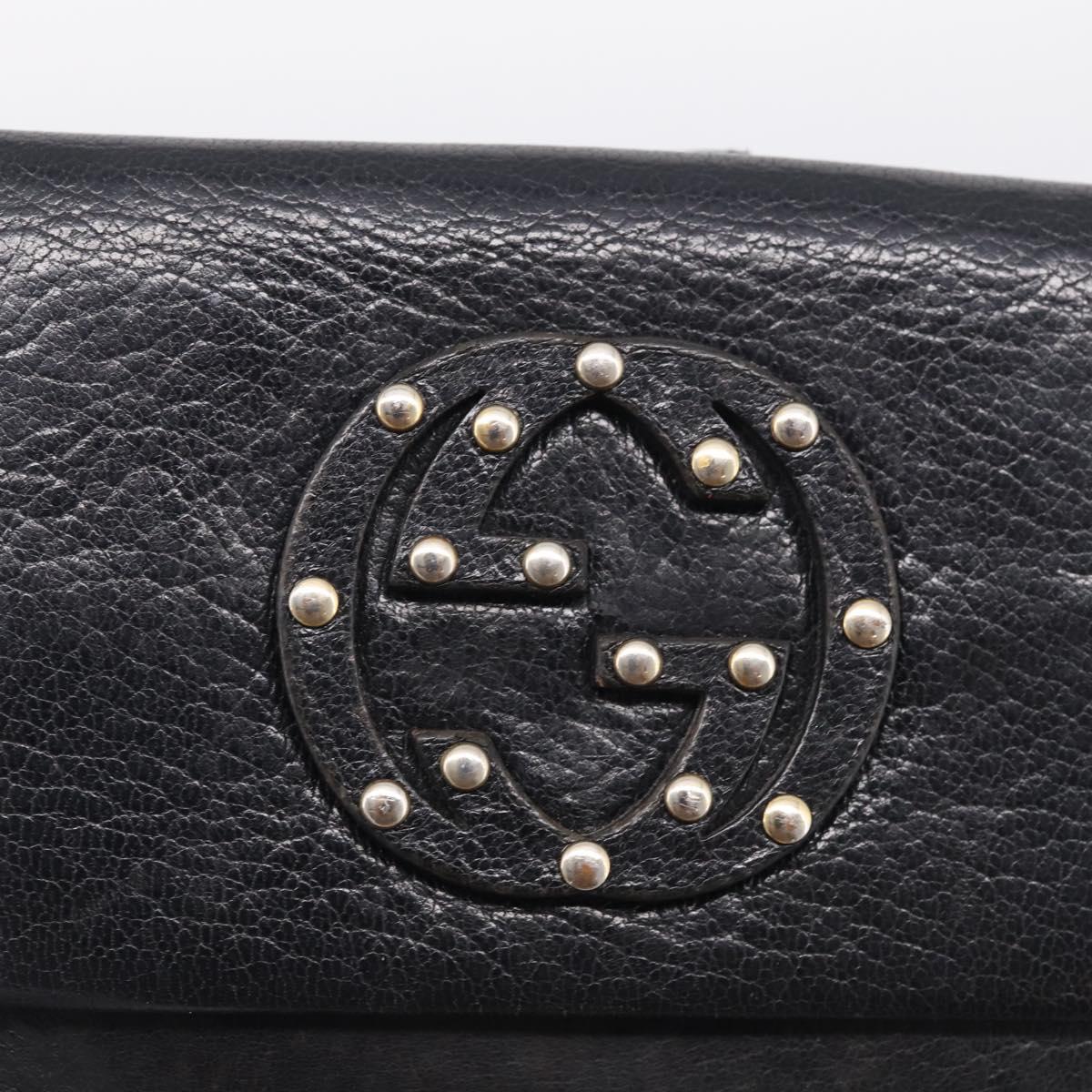 GUCCI Interlocking G Studs Bifold Wallet Leather Black Gold Auth SK274