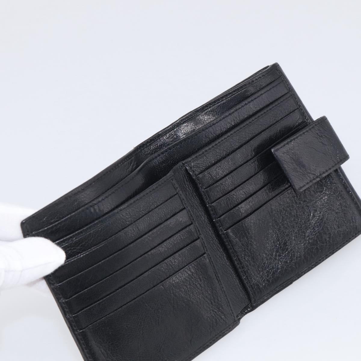 GUCCI Interlocking G Studs Bifold Wallet Leather Black Gold Auth SK274