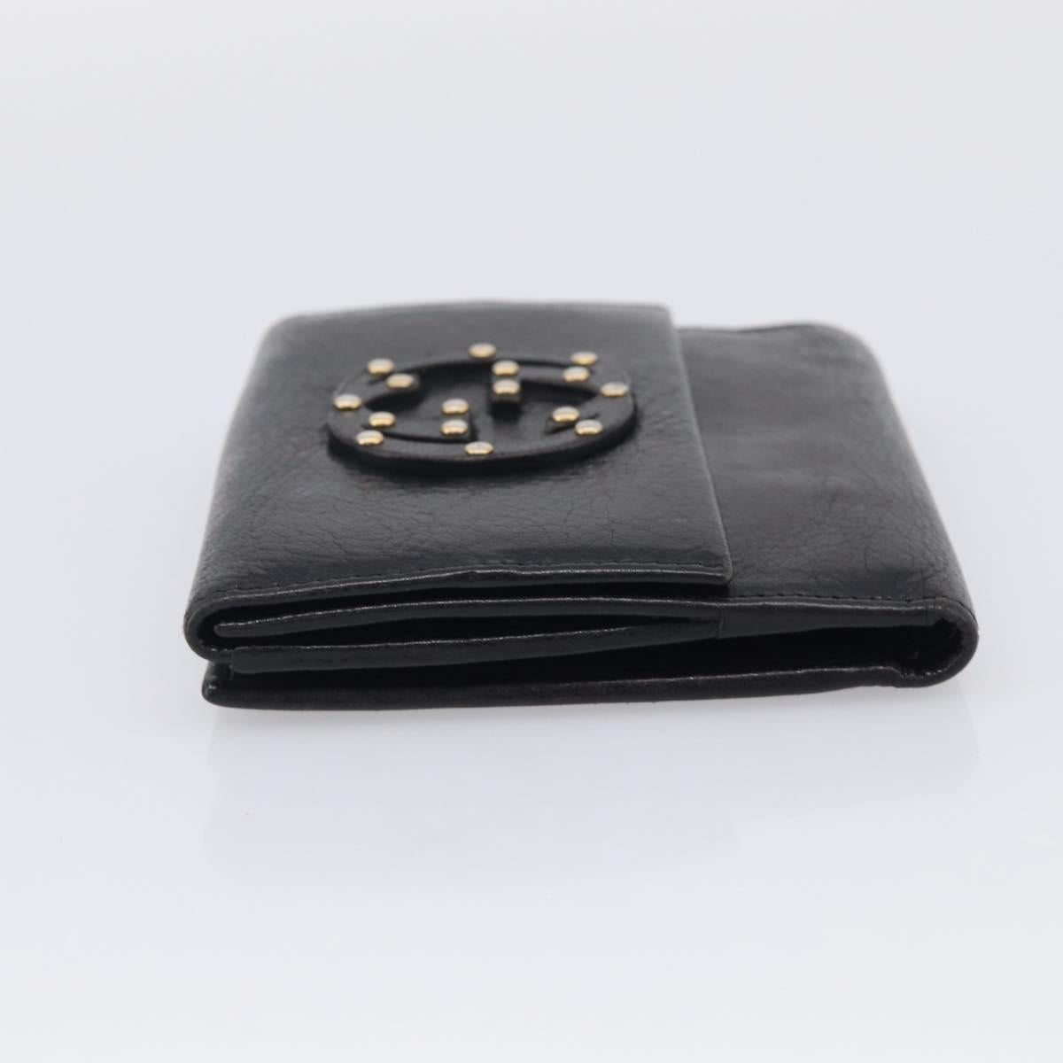 GUCCI Interlocking G Studs Bifold Wallet Leather Black Gold Auth SK274