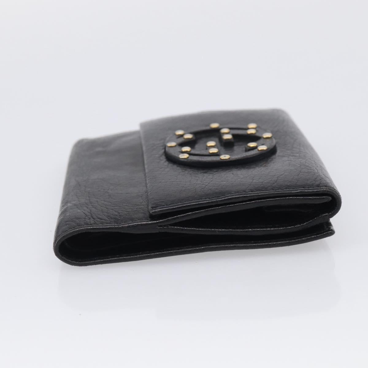 GUCCI Interlocking G Studs Bifold Wallet Leather Black Gold Auth SK274