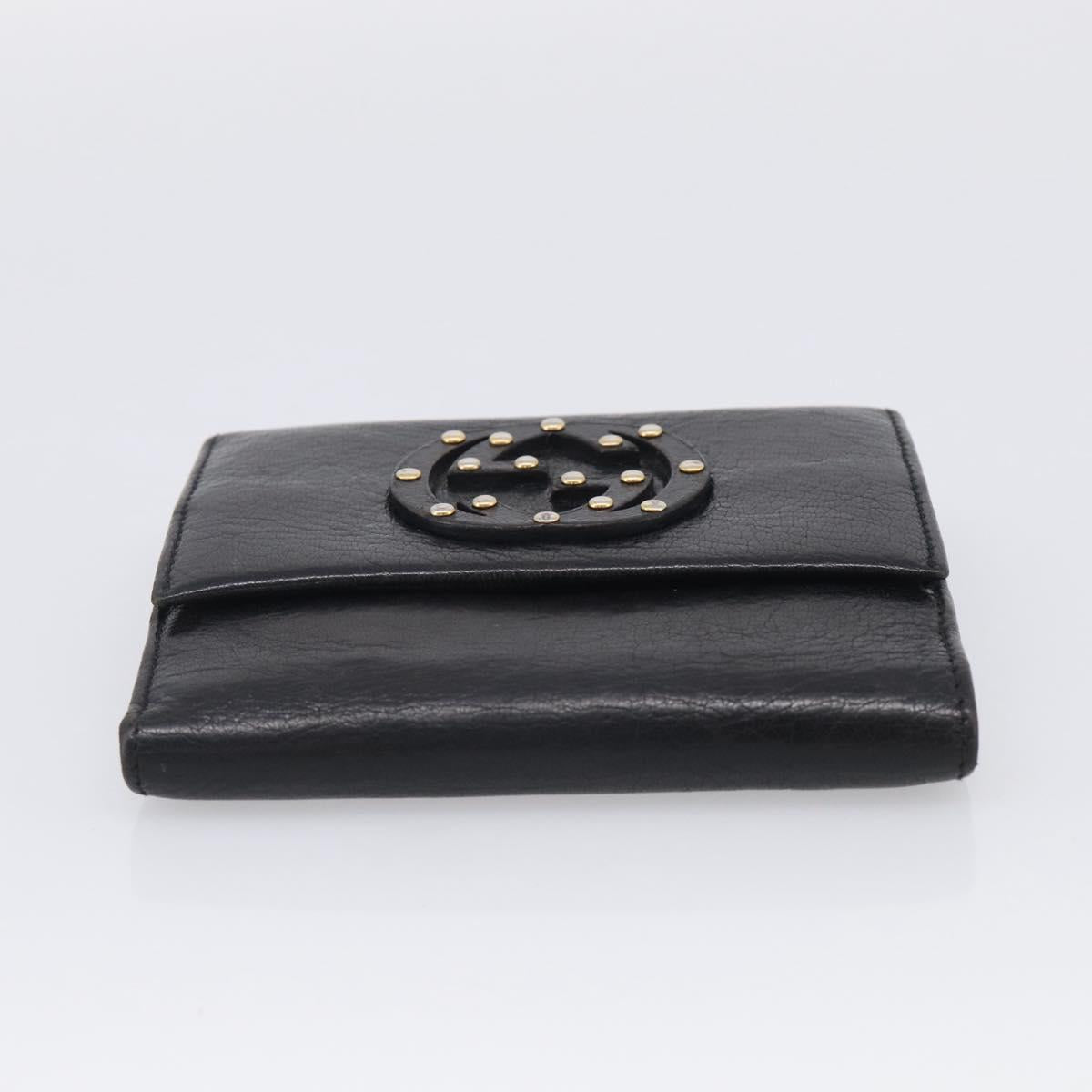GUCCI Interlocking G Studs Bifold Wallet Leather Black Gold Auth SK274
