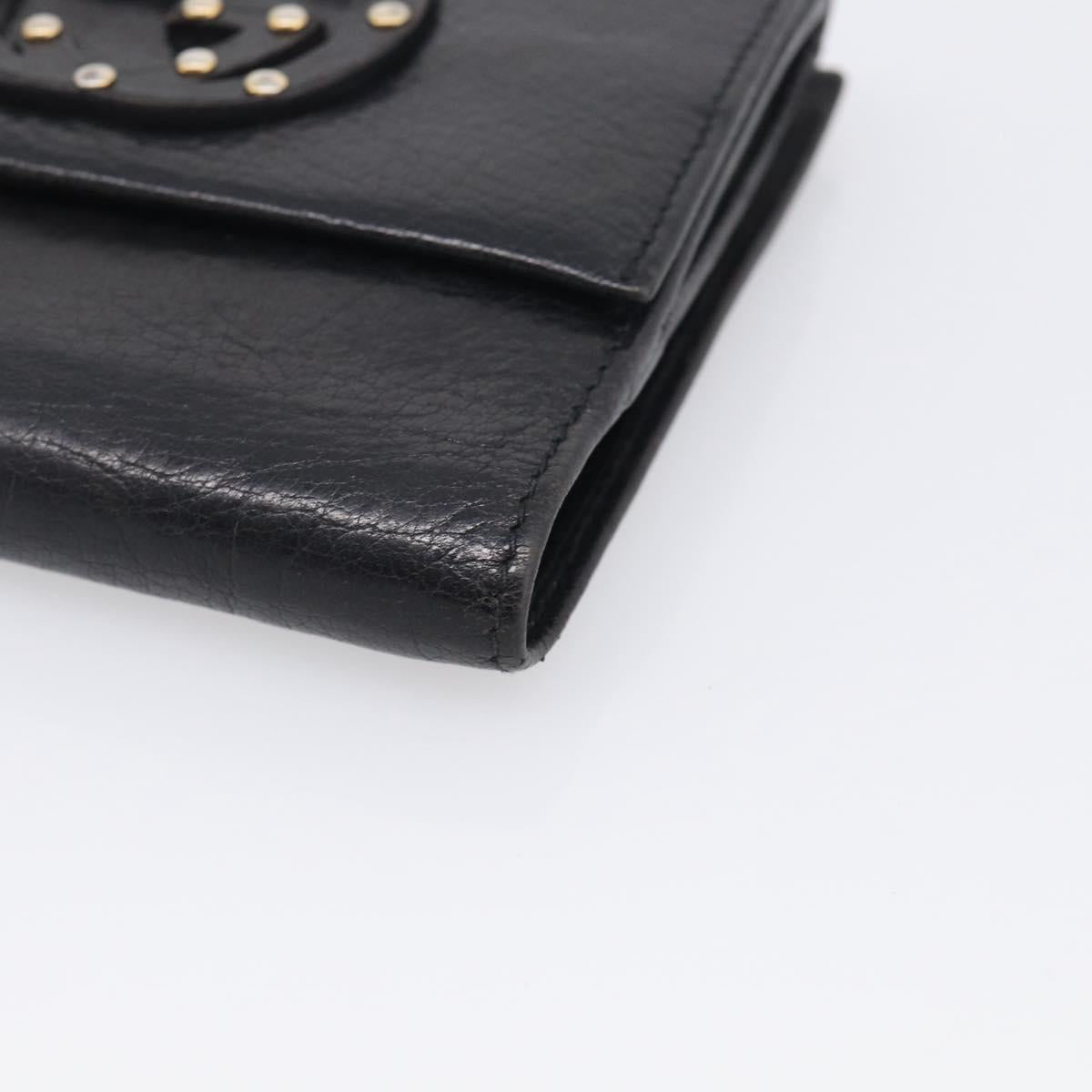 GUCCI Interlocking G Studs Bifold Wallet Leather Black Gold Auth SK274