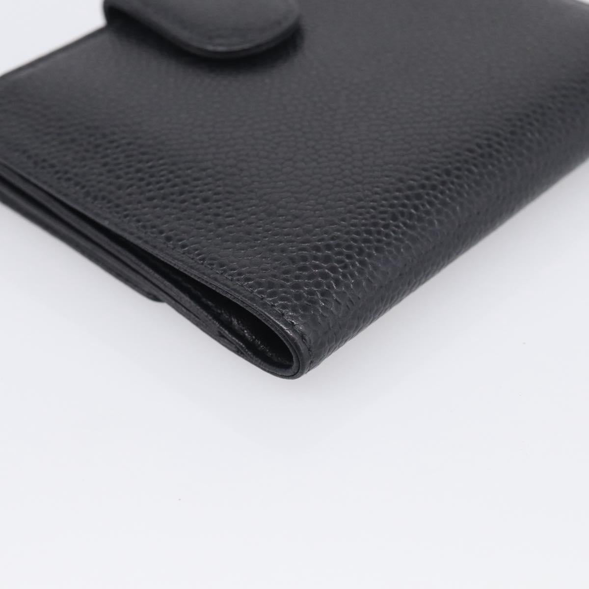 CHANEL Bifold Wallet Caviar Skin Black Gold CC Auth SK286