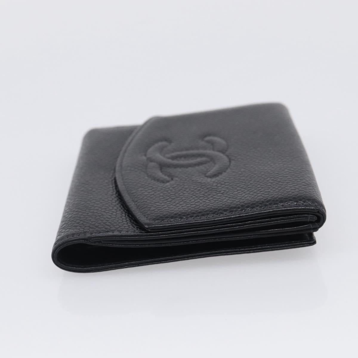 CHANEL Bifold Wallet Caviar Skin Black Gold CC Auth SK286