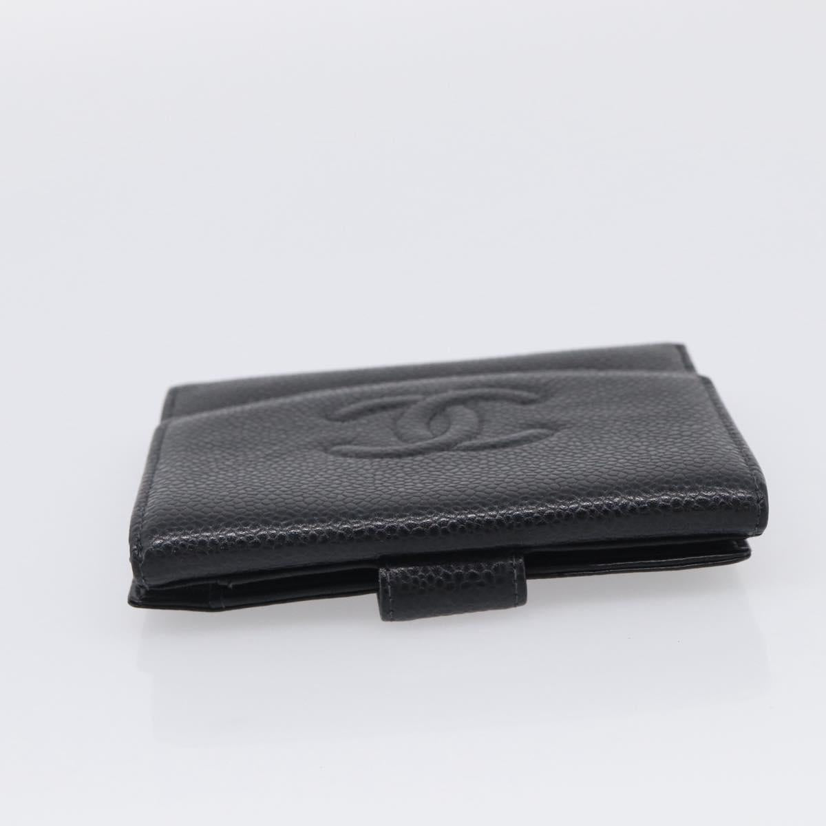 CHANEL Bifold Wallet Caviar Skin Black Gold CC Auth SK286