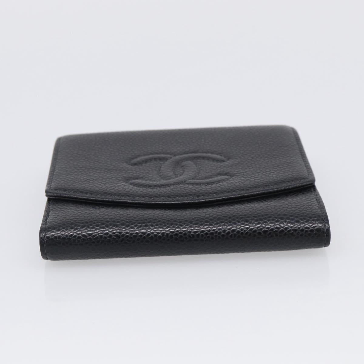 CHANEL Bifold Wallet Caviar Skin Black Gold CC Auth SK286