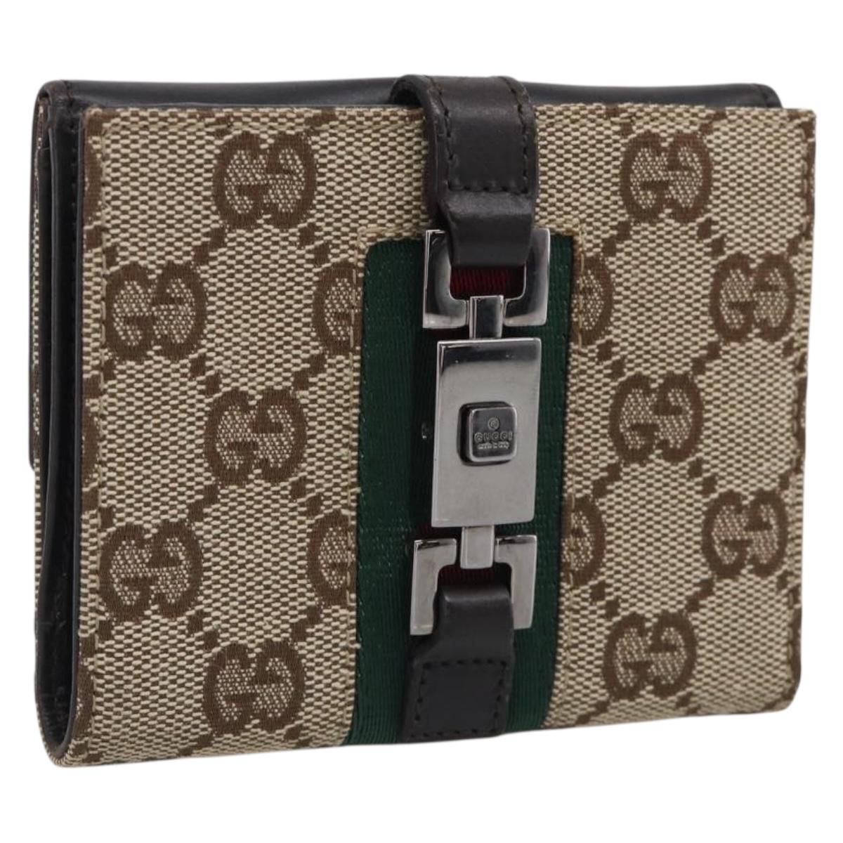 GUCCI GG Canvas Jackie Web Sherry Line Wallet Beige Silver Red Auth SK287A
