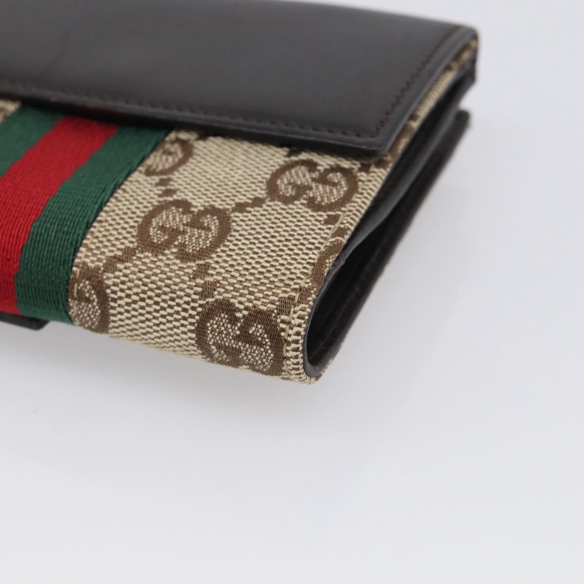 GUCCI GG Canvas Jackie Web Sherry Line Wallet Beige Silver Red Auth SK287A