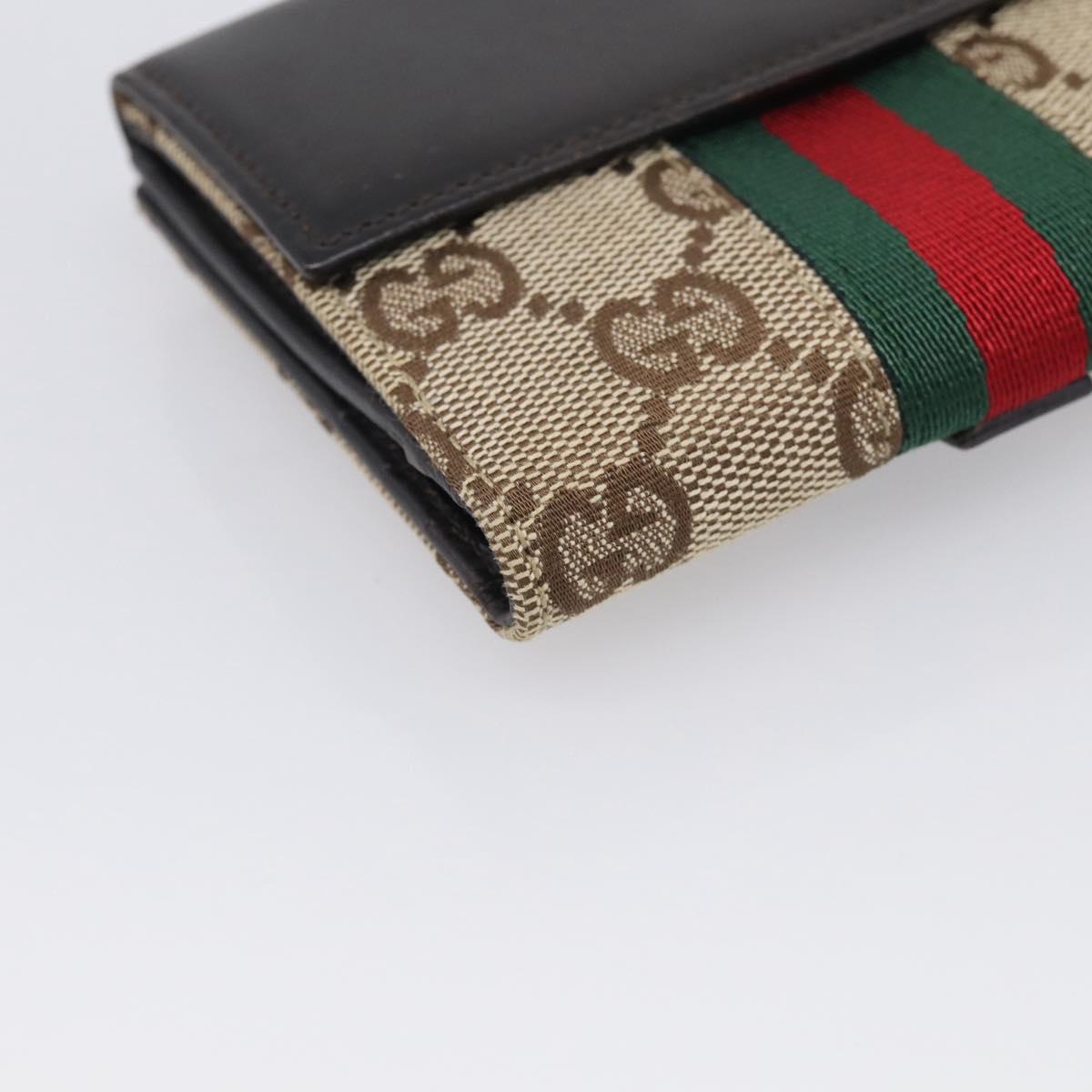 GUCCI GG Canvas Jackie Web Sherry Line Wallet Beige Silver Red Auth SK287A