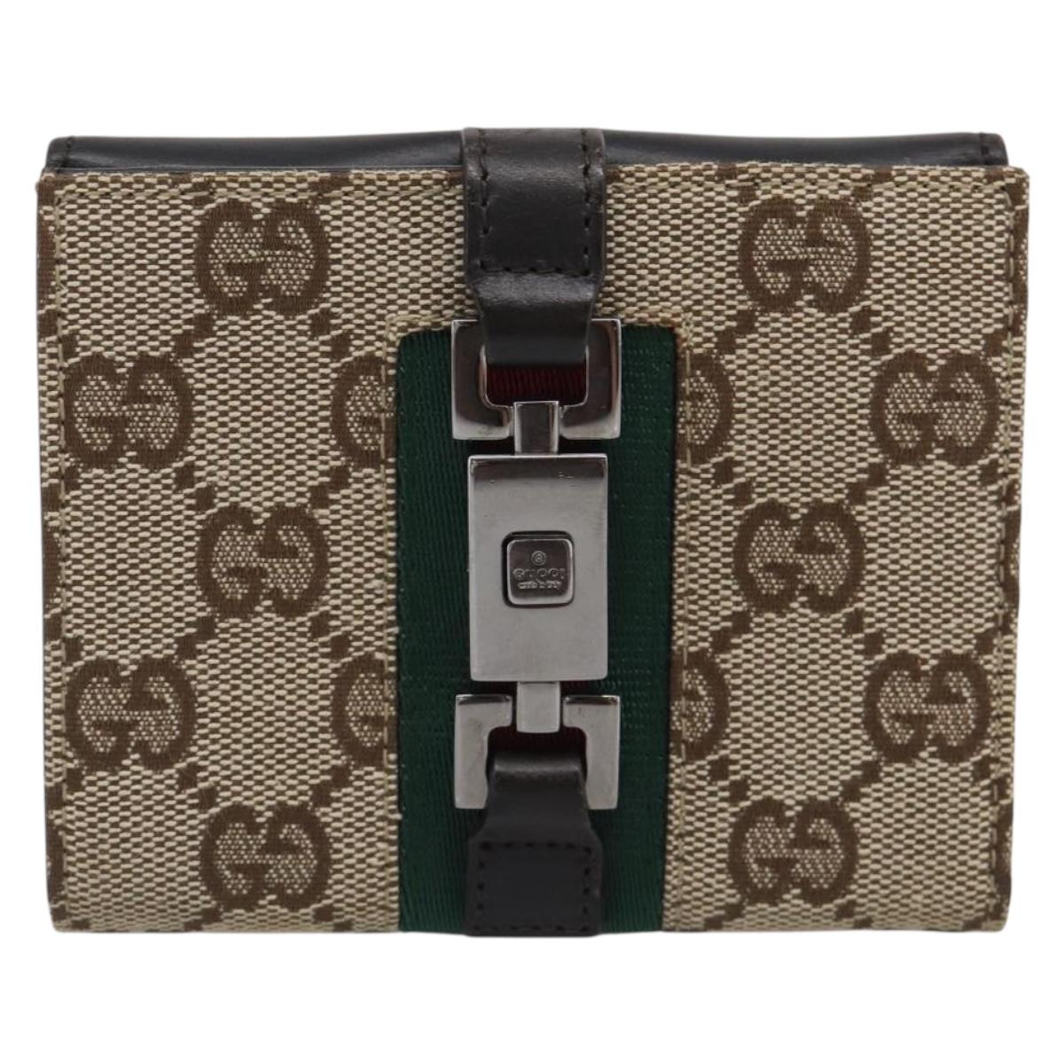 GUCCI GG Canvas Jackie Web Sherry Line Wallet Beige Silver Red Auth SK287A