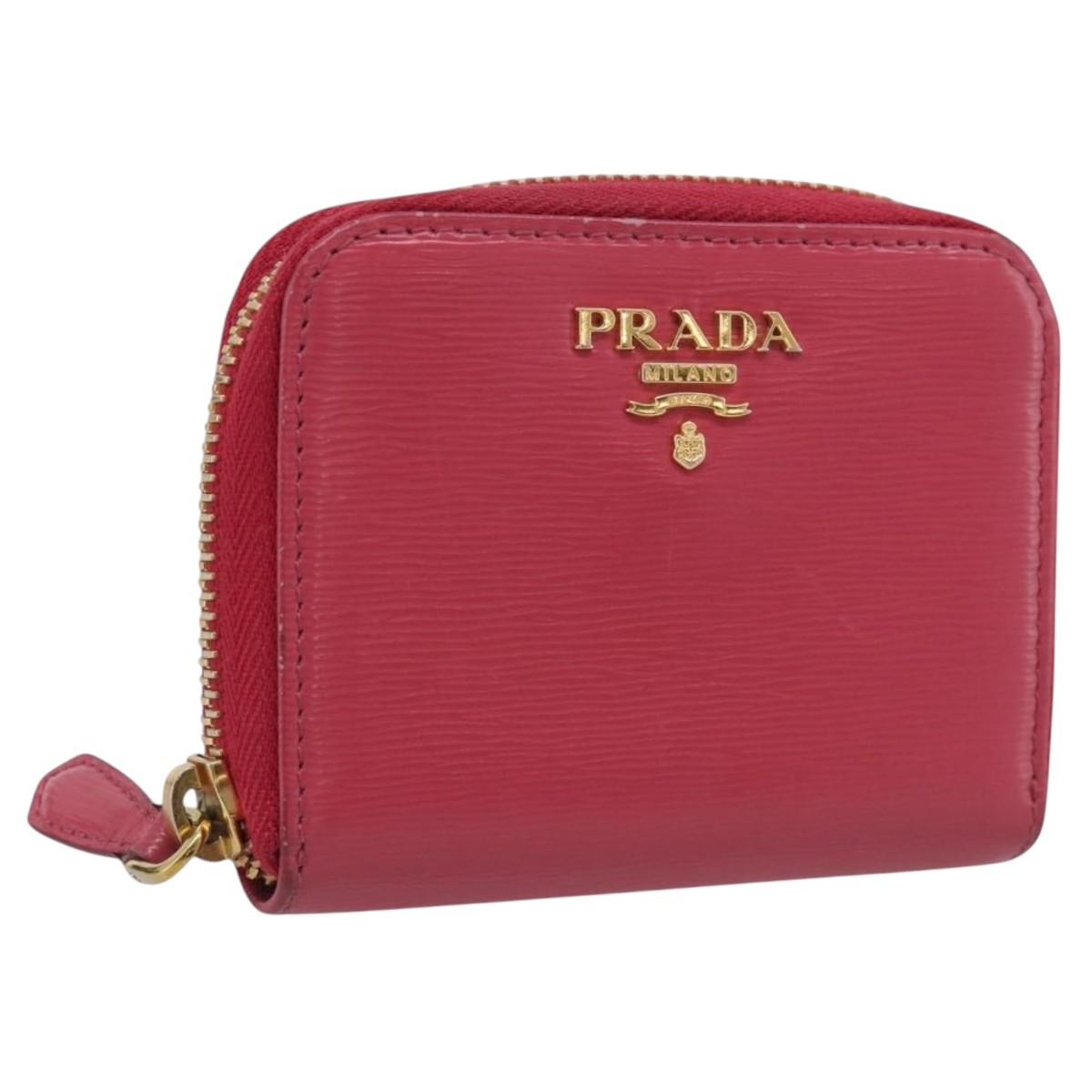 PRADA Coin Purse Leather Pink Gold Auth SK289