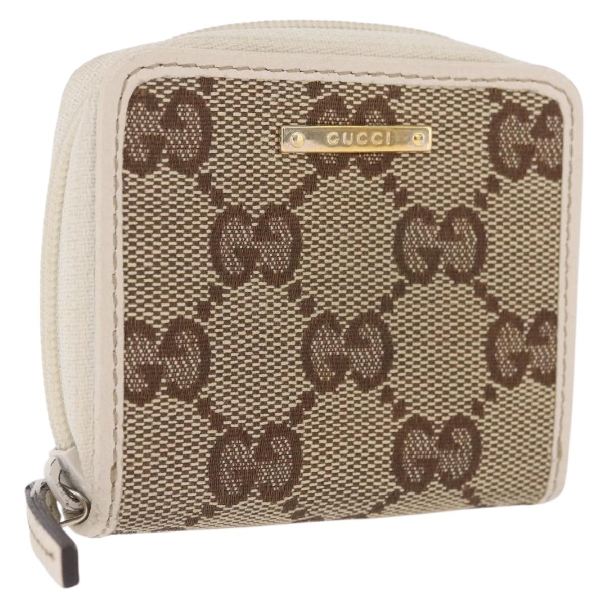 GUCCI GG Canvas Coin Purse Beige Gold 115255 Auth SK296