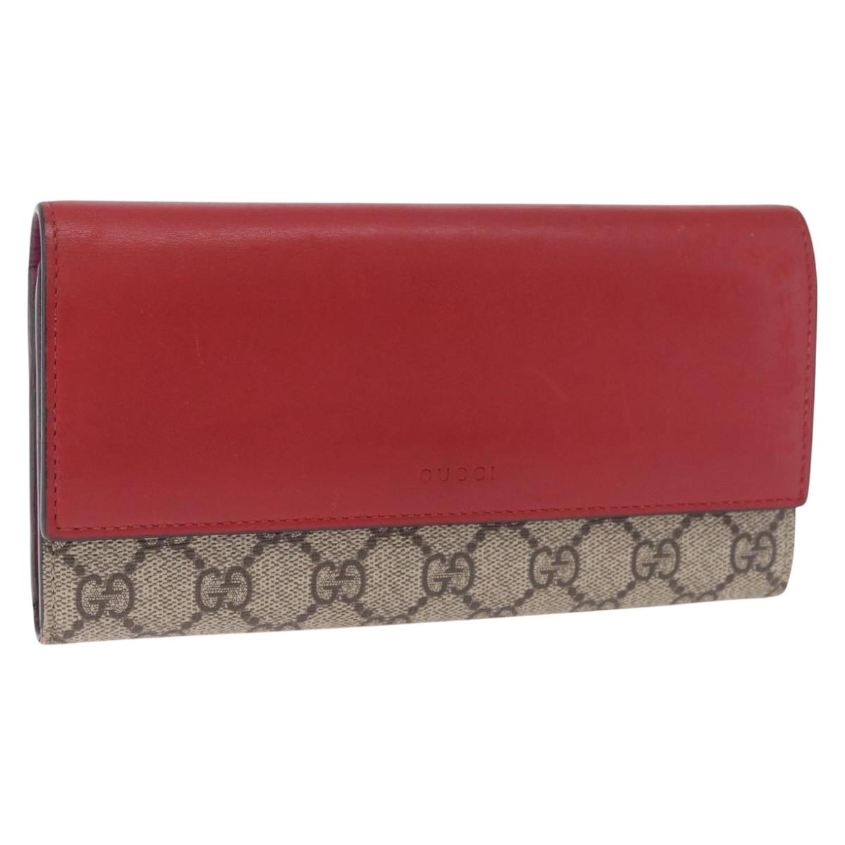 GUCCI GG Supreme Long Wallet PVC Beige Gold Auth SK323