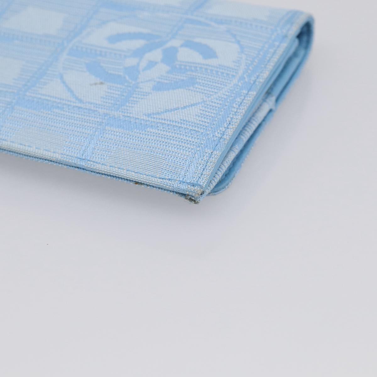 CHANEL New Travel line Long Wallet Nylon Light Blue Silver CC Auth SK325