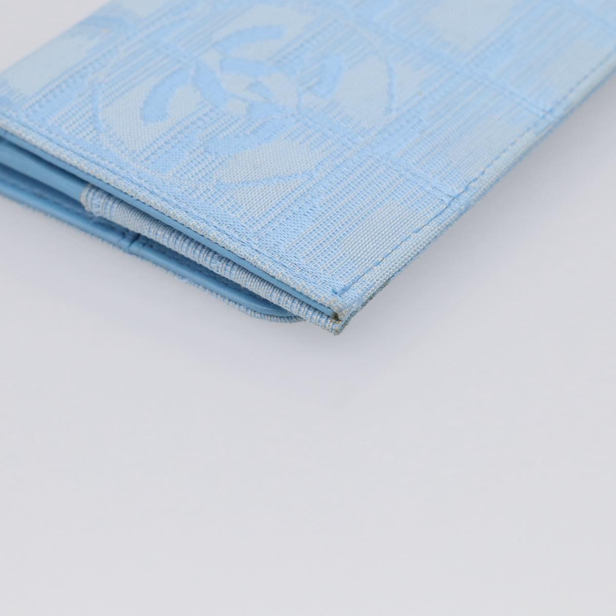 CHANEL New Travel line Long Wallet Nylon Light Blue Silver CC Auth SK325