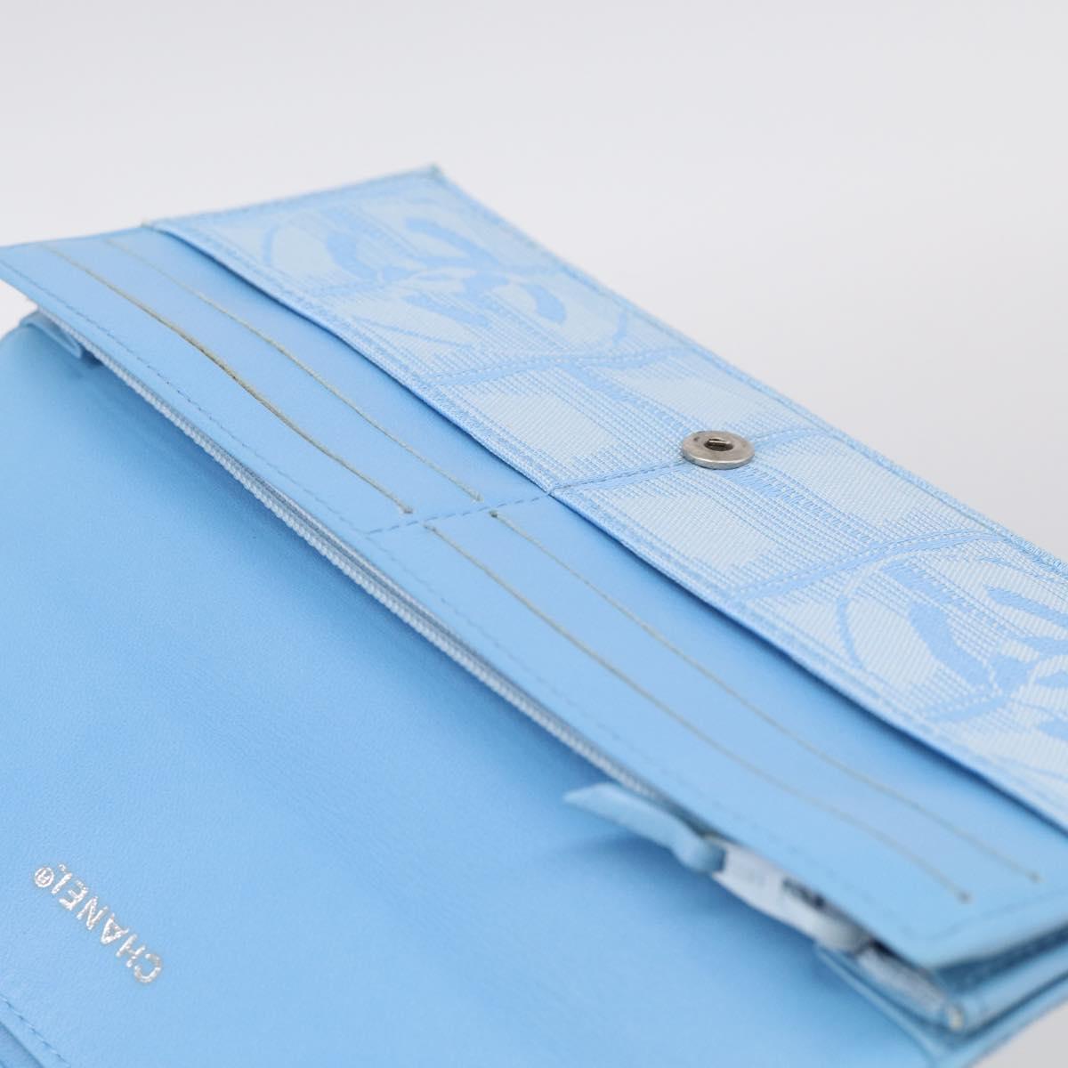 CHANEL New Travel line Long Wallet Nylon Light Blue Silver CC Auth SK325