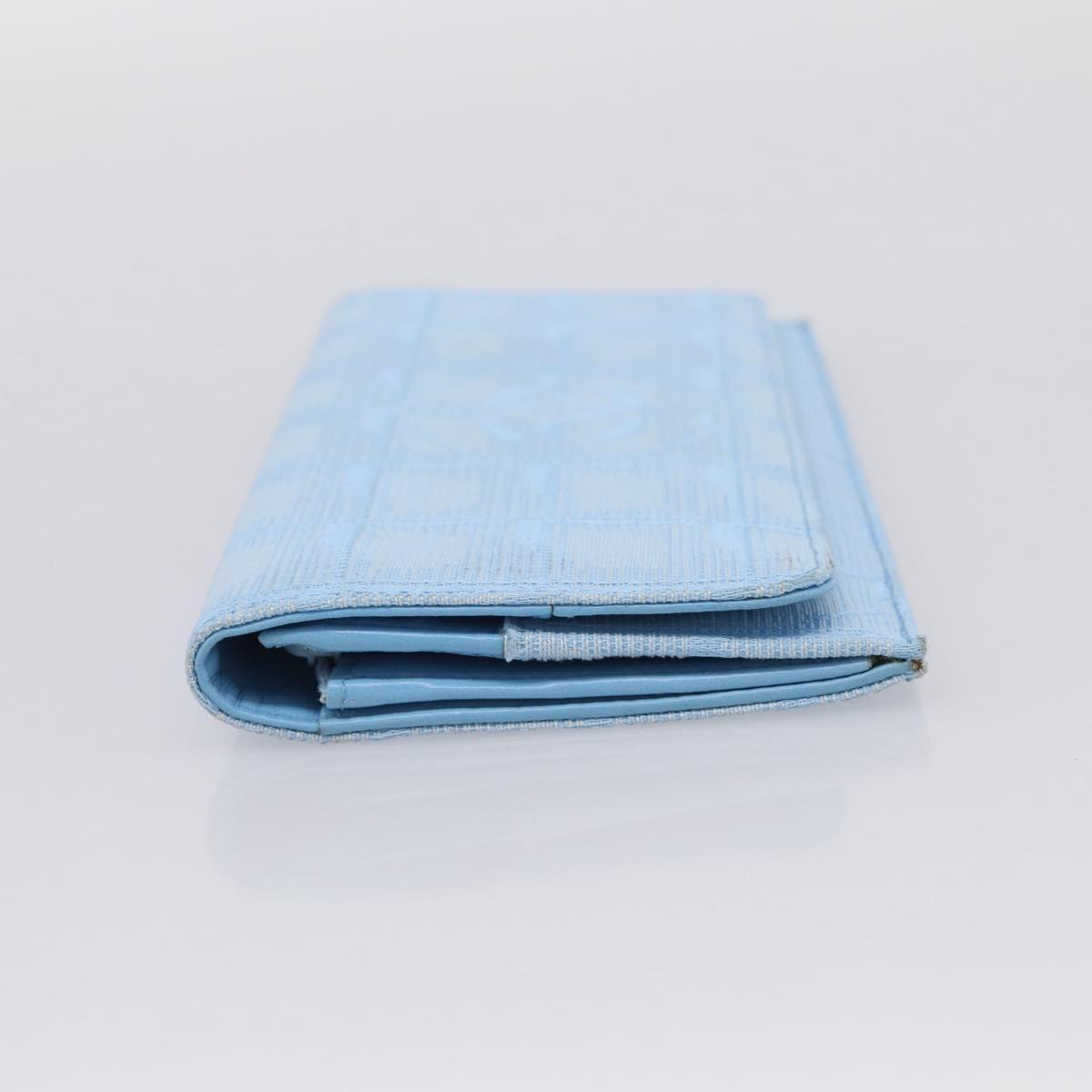 CHANEL New Travel line Long Wallet Nylon Light Blue Silver CC Auth SK325