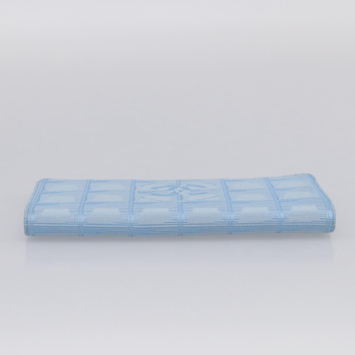 CHANEL New Travel line Long Wallet Nylon Light Blue Silver CC Auth SK325