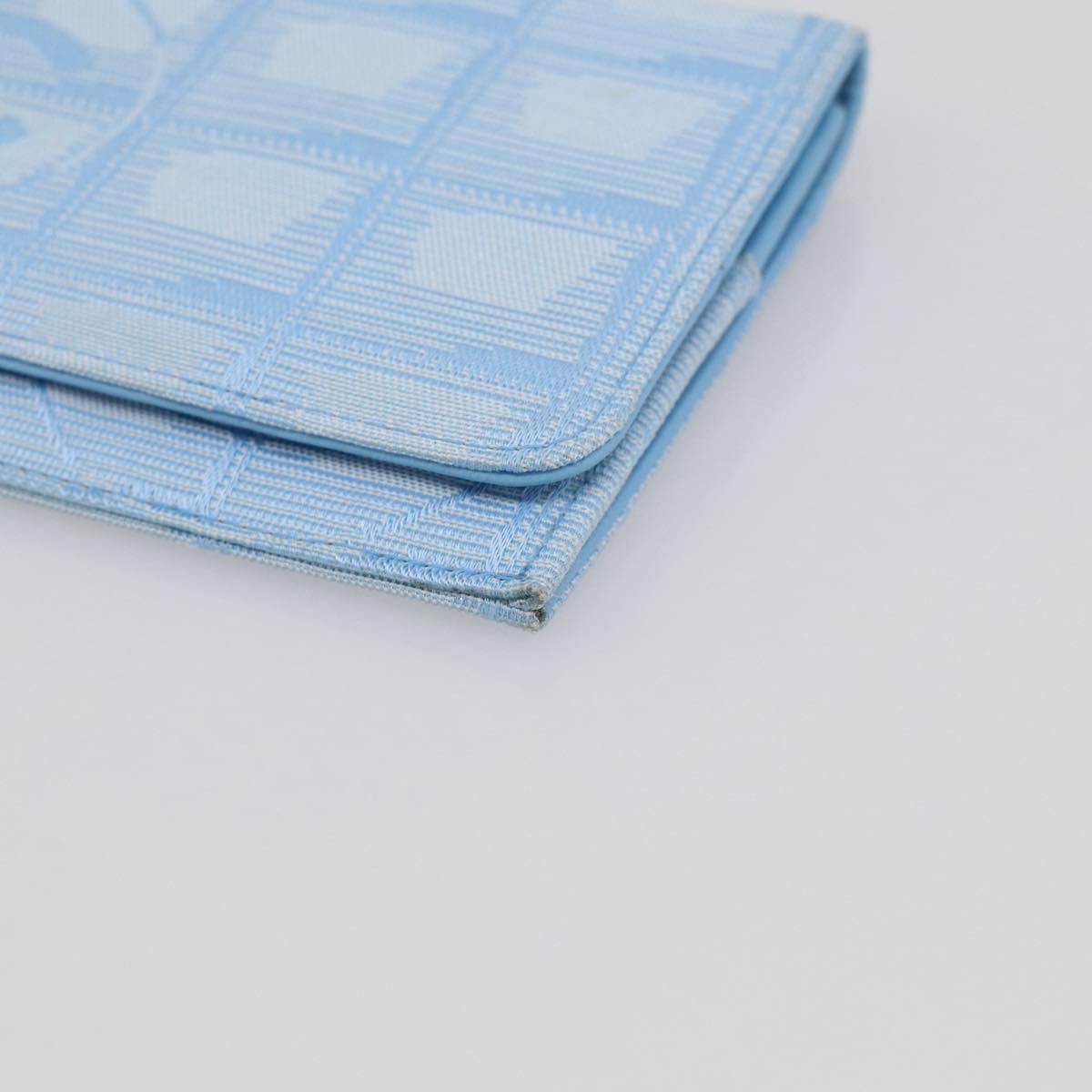 CHANEL New Travel line Long Wallet Nylon Light Blue Silver CC Auth SK325