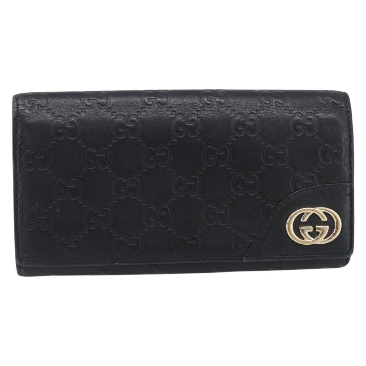 GUCCI GG Canvas Guccissima Long Wallet Leather Black Gold 204836 Auth SK327