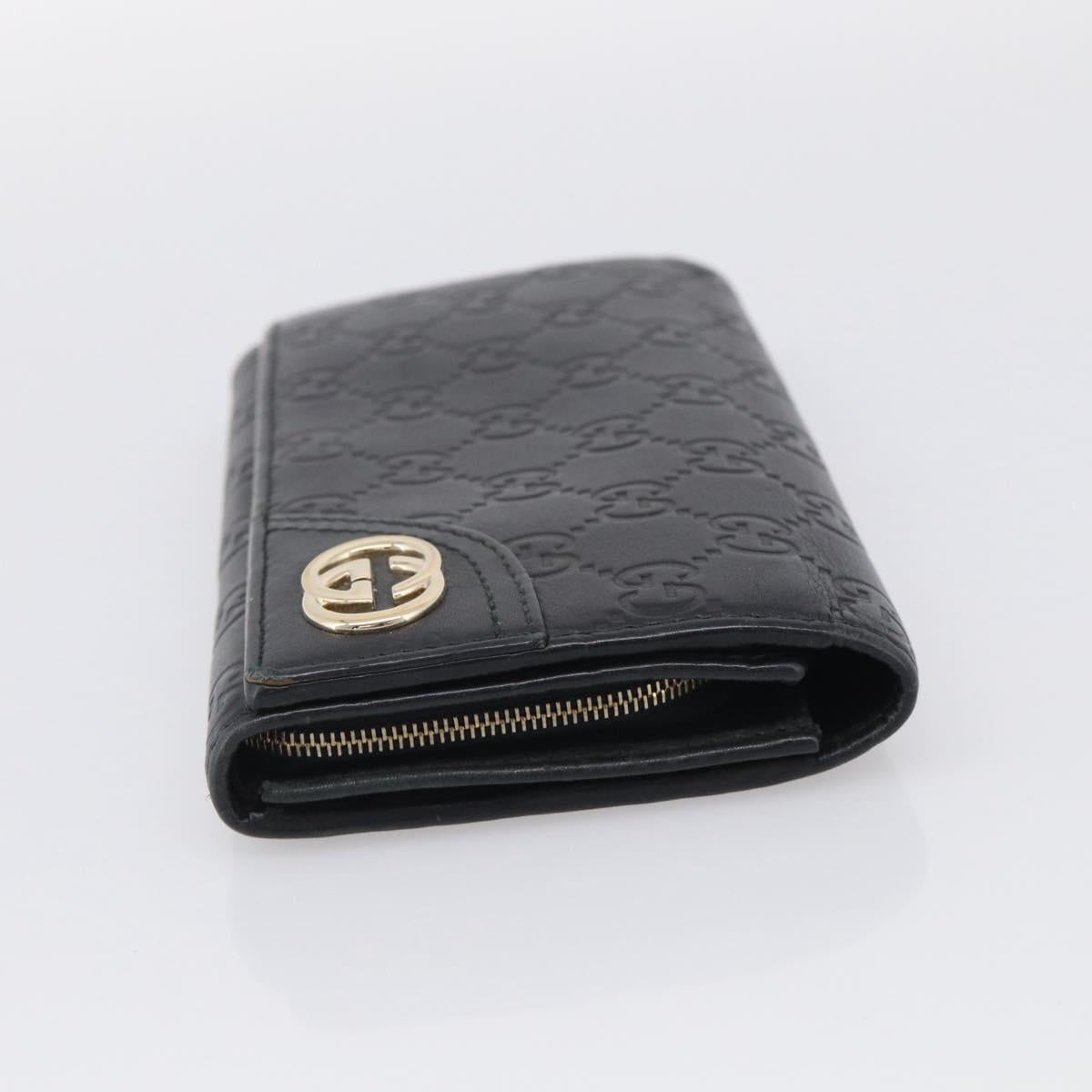 GUCCI GG Canvas Guccissima Long Wallet Leather Black Gold 204836 Auth SK327