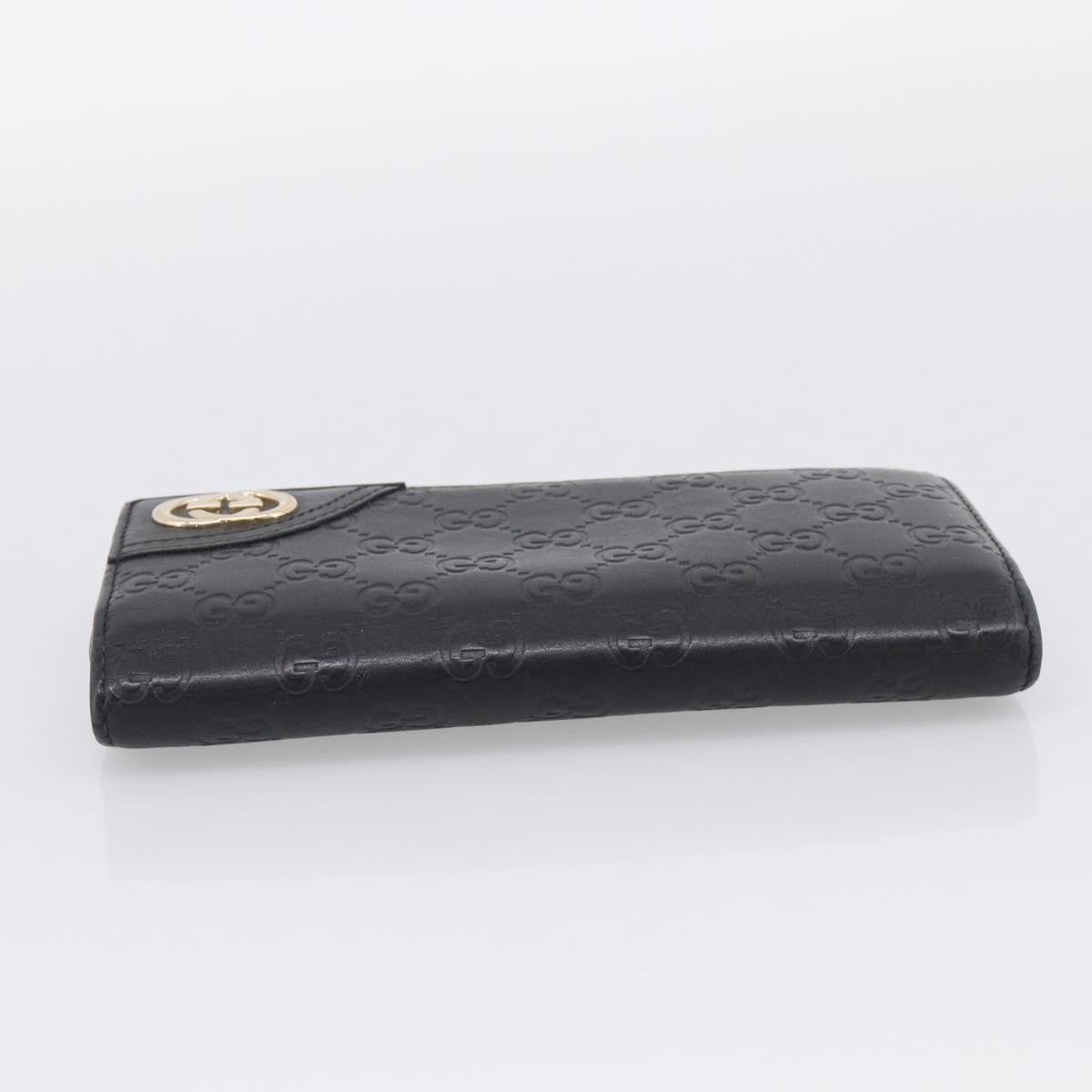 GUCCI GG Canvas Guccissima Long Wallet Leather Black Gold 204836 Auth SK327