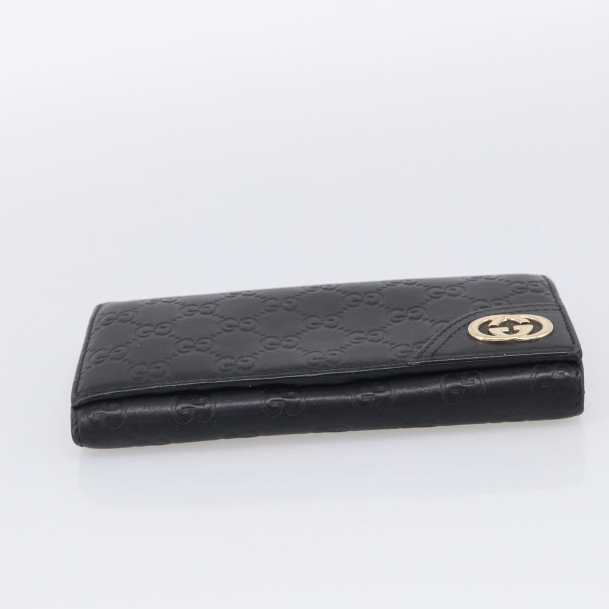 GUCCI GG Canvas Guccissima Long Wallet Leather Black Gold 204836 Auth SK327