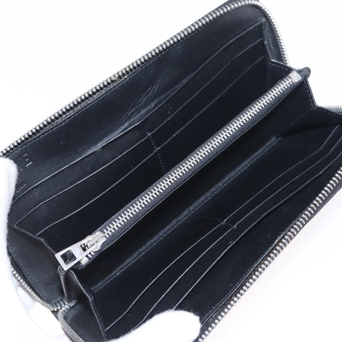 LOEWE Anagram Long Wallet Leather Black Silver Auth SK331