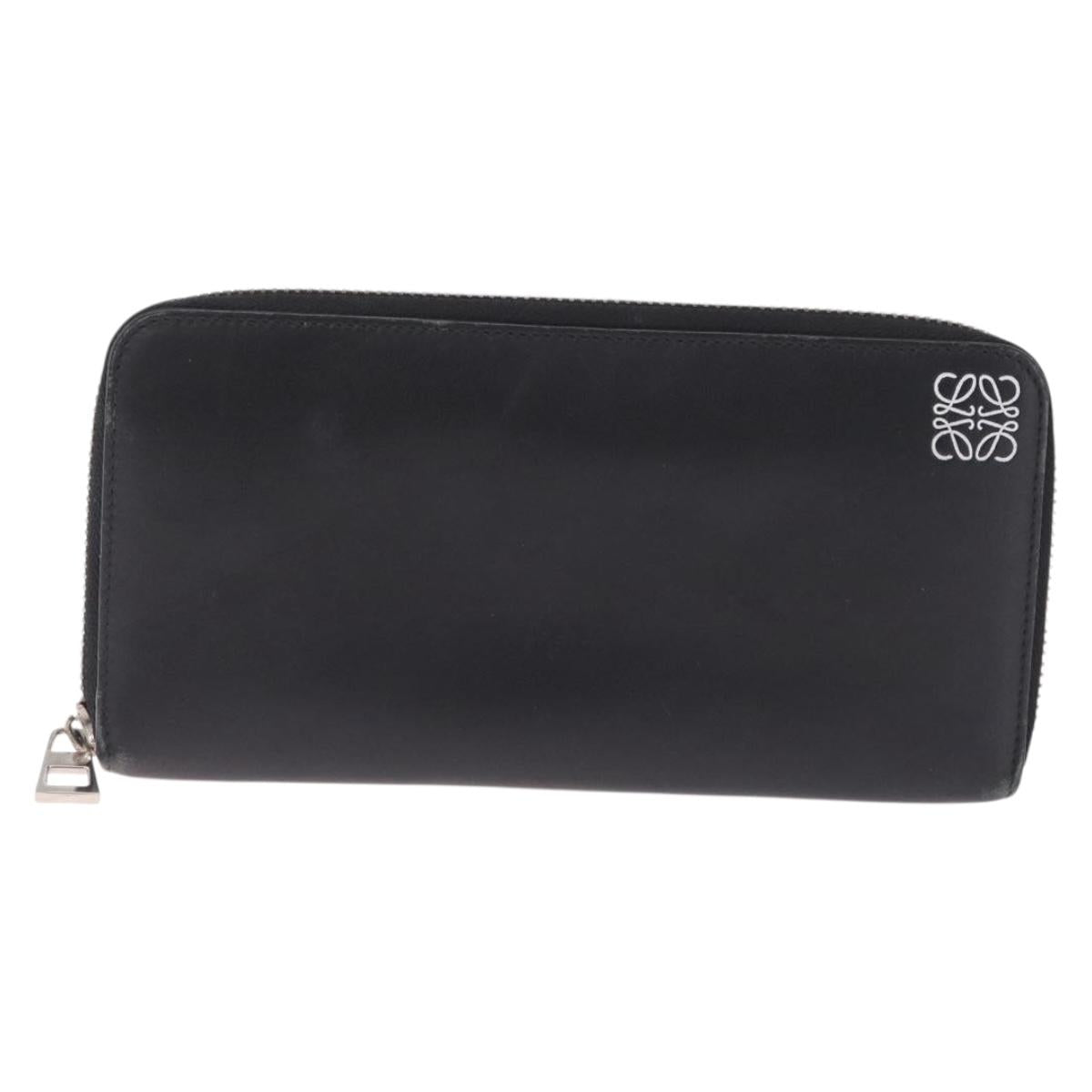 LOEWE Anagram Long Wallet Leather Black Silver Auth SK331