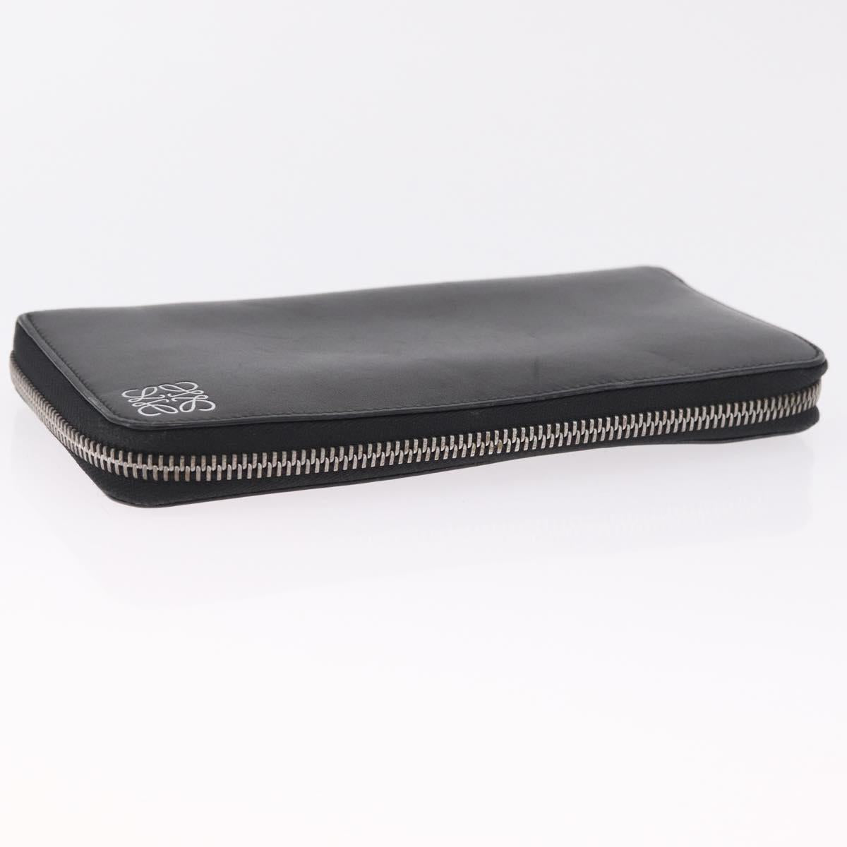 LOEWE Anagram Long Wallet Leather Black Silver Auth SK331