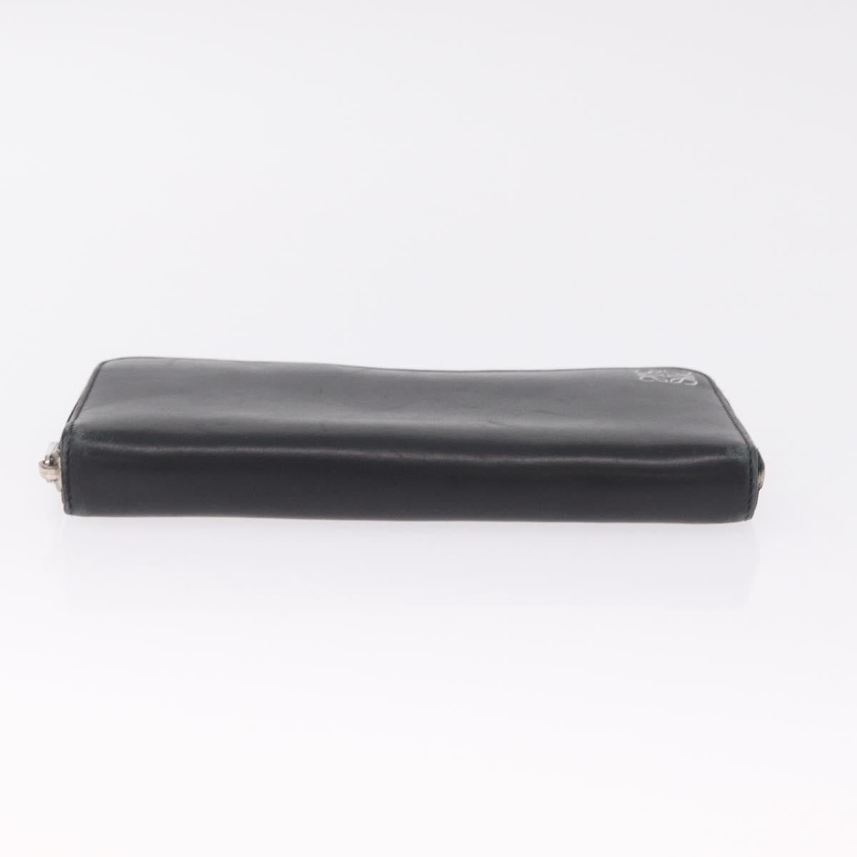 LOEWE Anagram Long Wallet Leather Black Silver Auth SK331