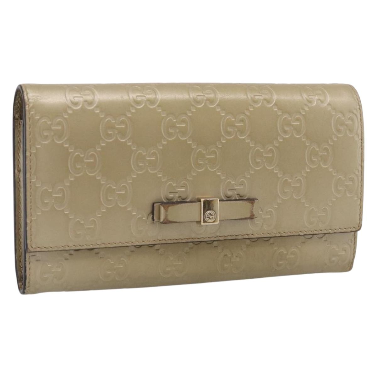 GUCCI GG Canvas Guccissima Long Wallet Leather Champagne Gold 388679 Auth SK339