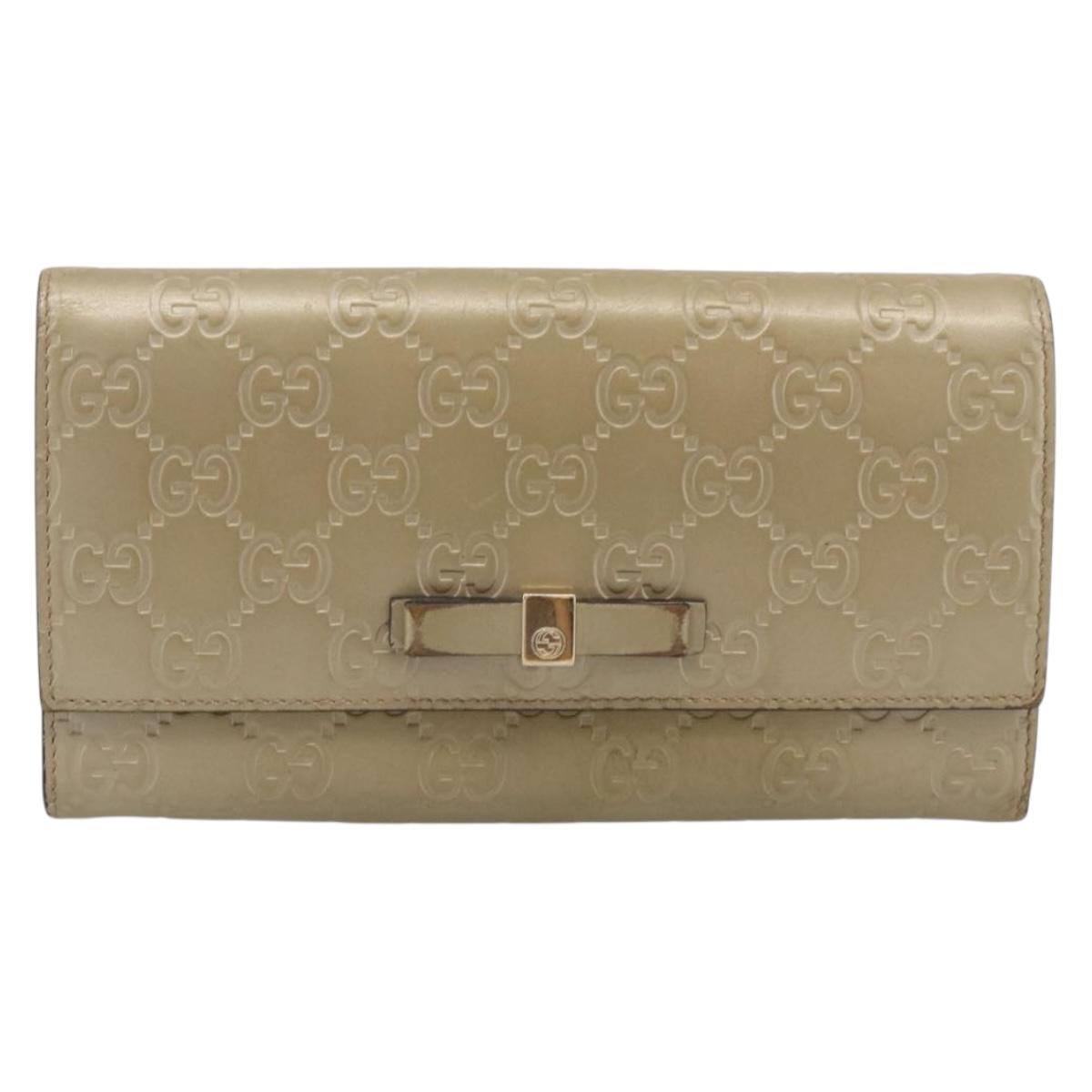 GUCCI GG Canvas Guccissima Long Wallet Leather Champagne Gold 388679 Auth SK339