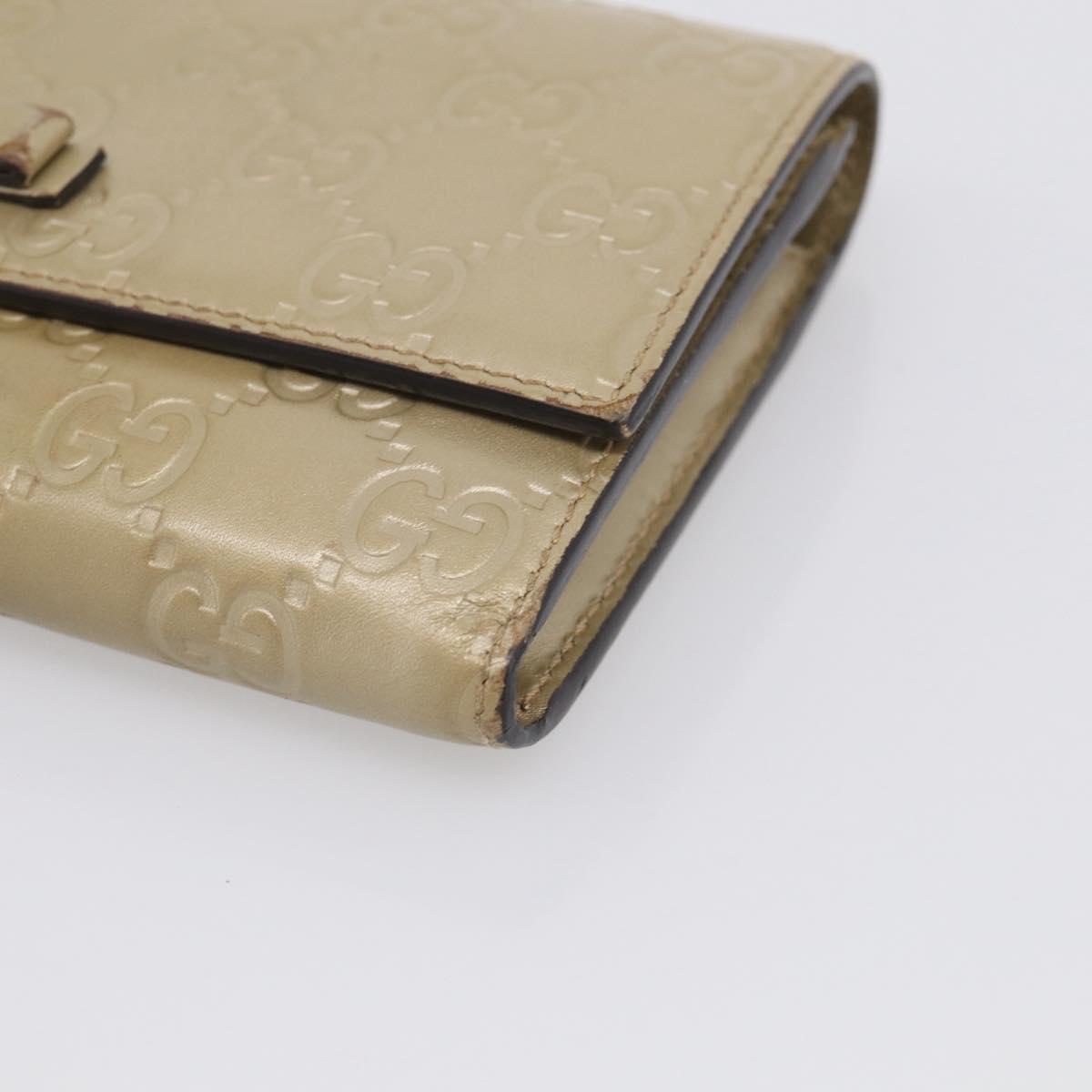 GUCCI GG Canvas Guccissima Long Wallet Leather Champagne Gold 388679 Auth SK339