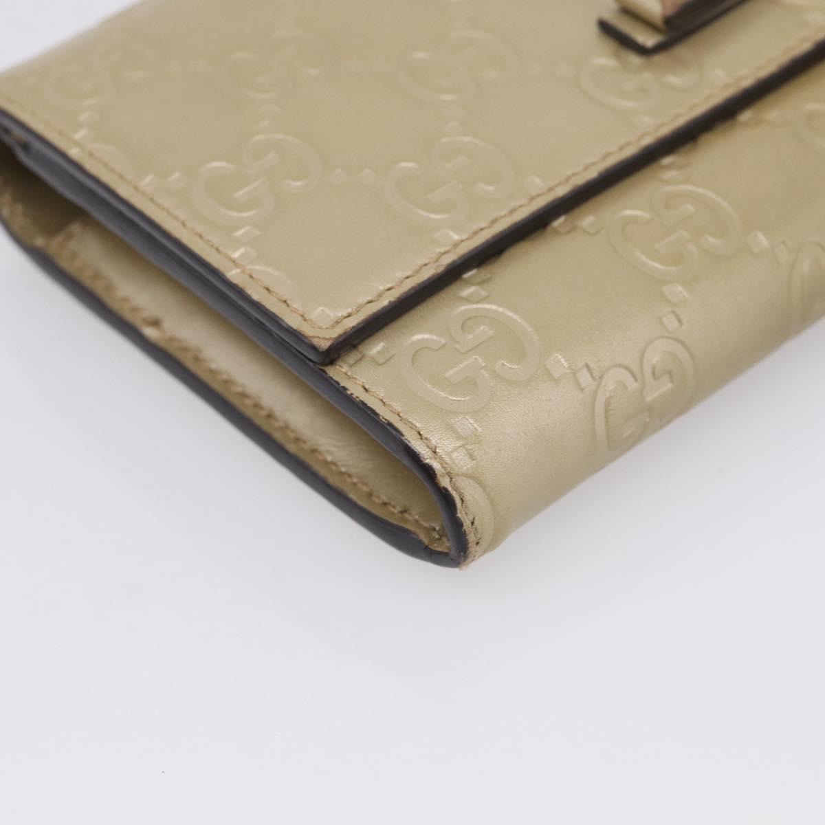 GUCCI GG Canvas Guccissima Long Wallet Leather Champagne Gold 388679 Auth SK339