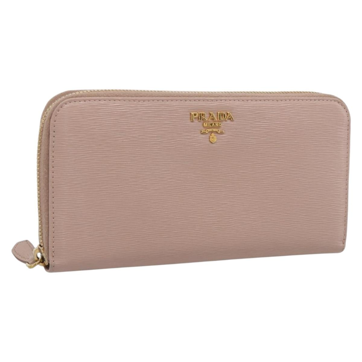 PRADA Long Wallet Safiano Leather Pink Gold Auth SK454