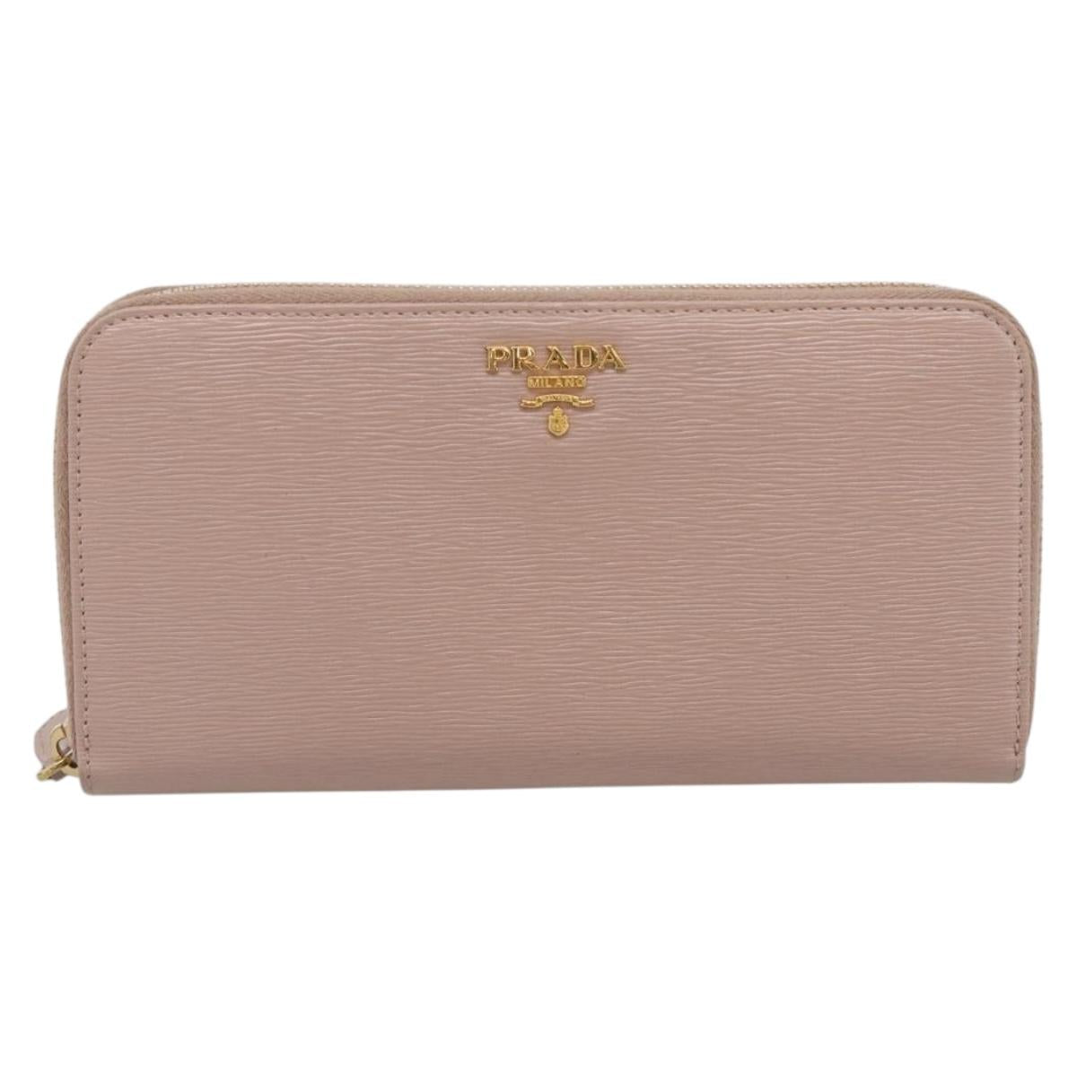 PRADA Long Wallet Safiano Leather Pink Gold Auth SK454