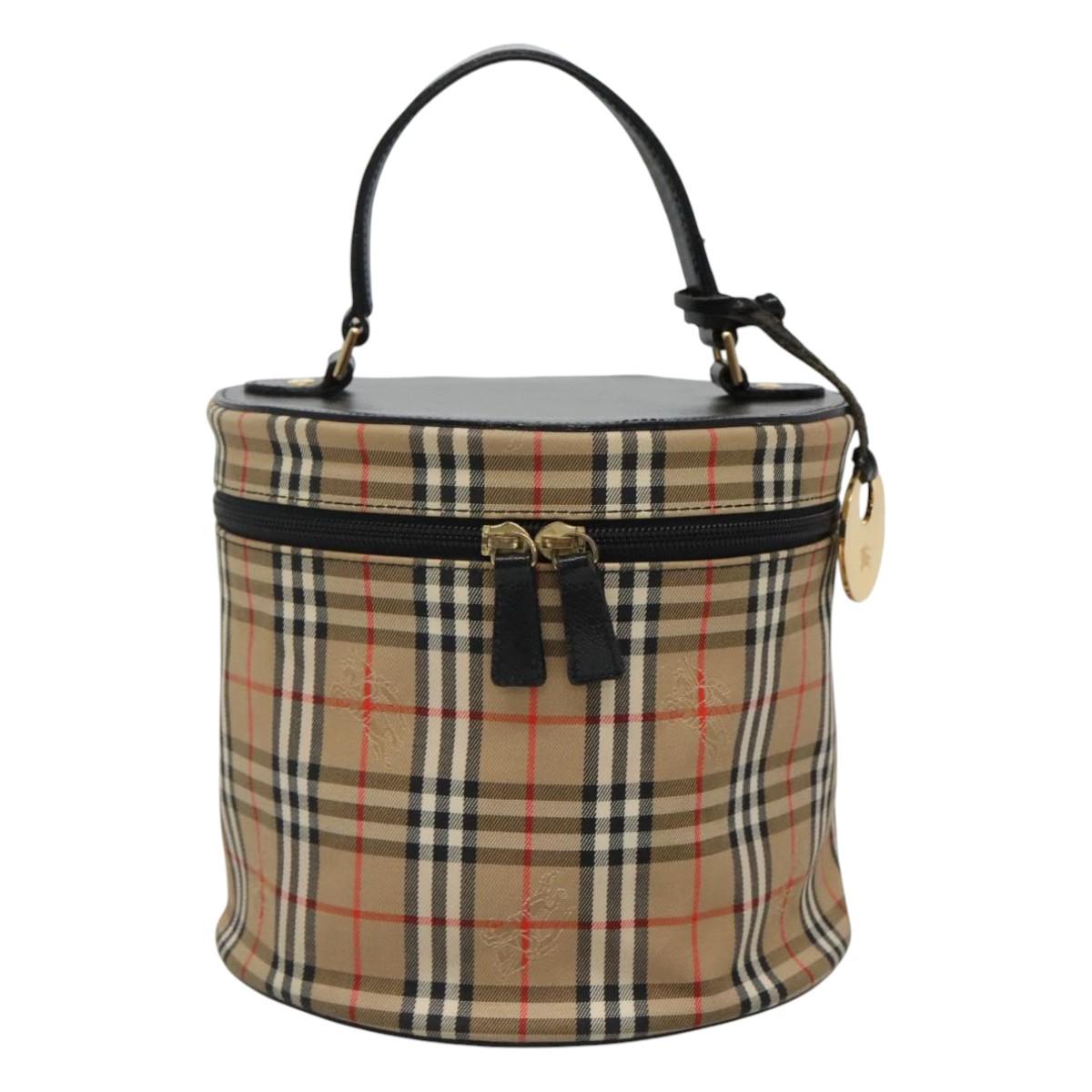 Burberrys Nova Check Vanity Cosmetic Pouch Canvas Beige Gold Auth SW019