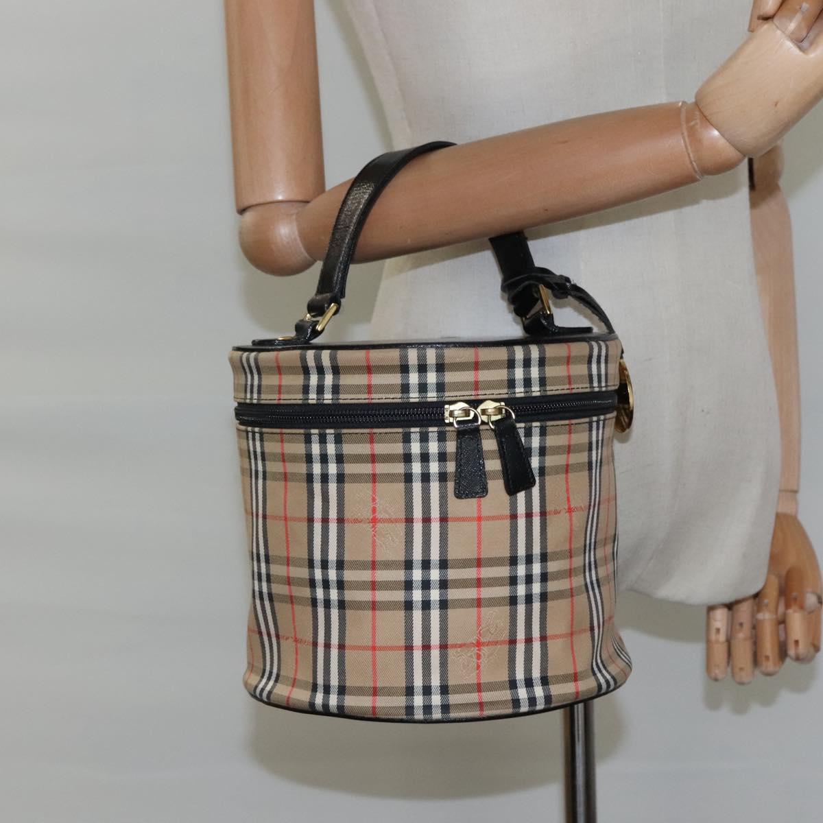 Burberrys Nova Check Vanity Cosmetic Pouch Canvas Beige Gold Auth SW019