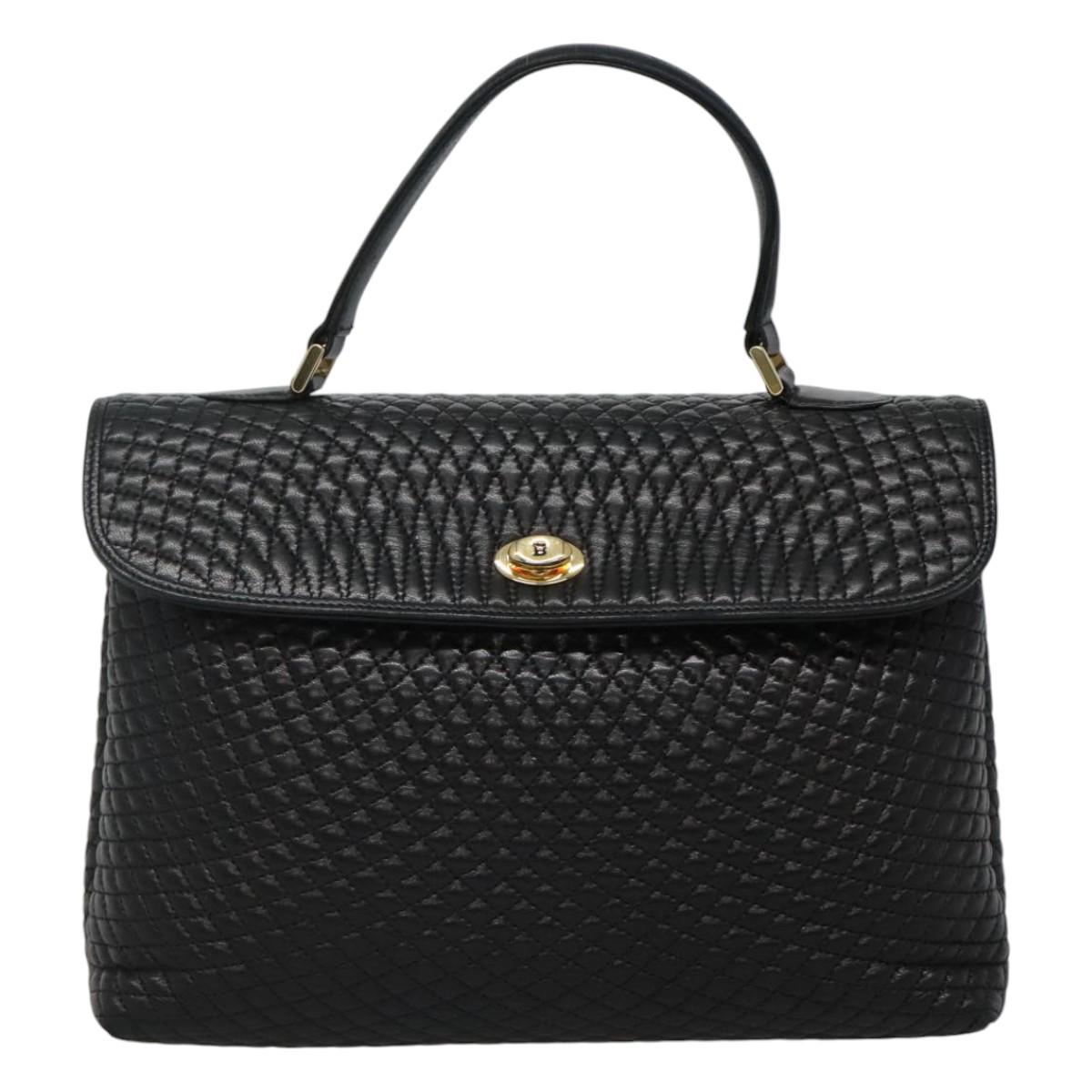 BALLY Quilted Hand Bag Leather Black Auth SW022